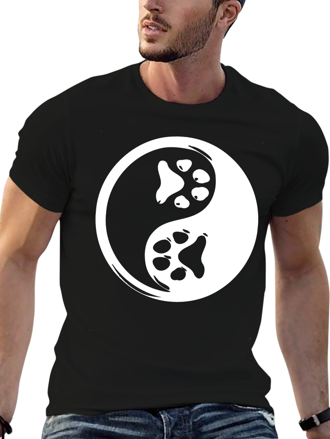 Yin Yang Paw Print Graphic Tee - Black