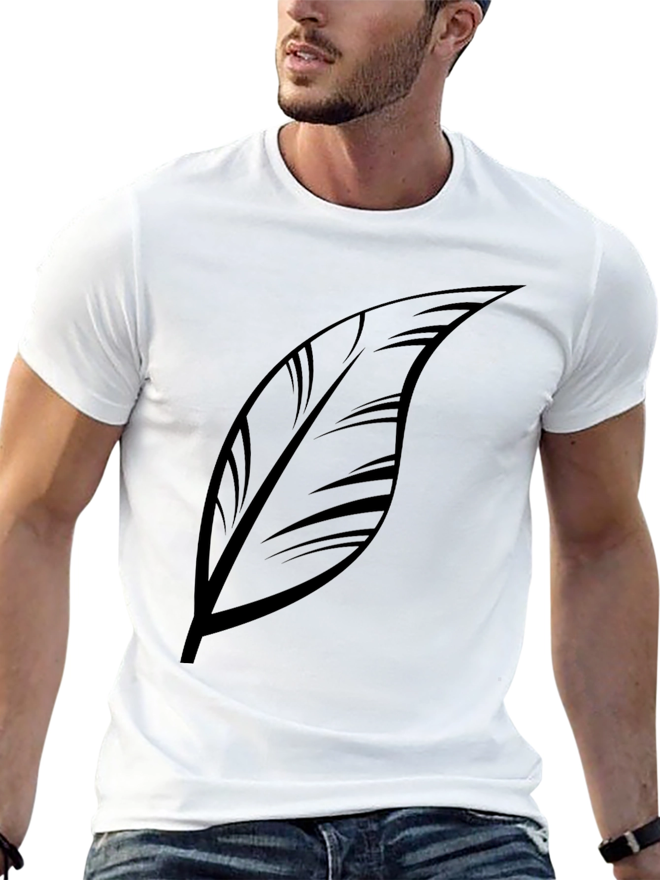 Mens Black Feather Graphic T-Shirt - Stylish & Casual