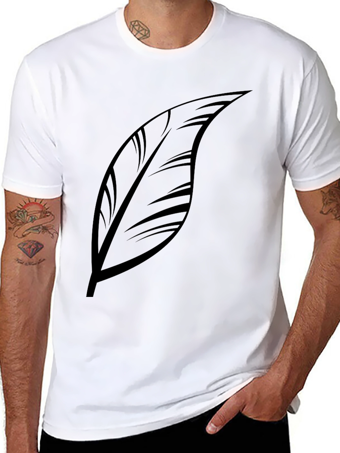 Mens Black Feather Graphic T-Shirt - Stylish & Casual