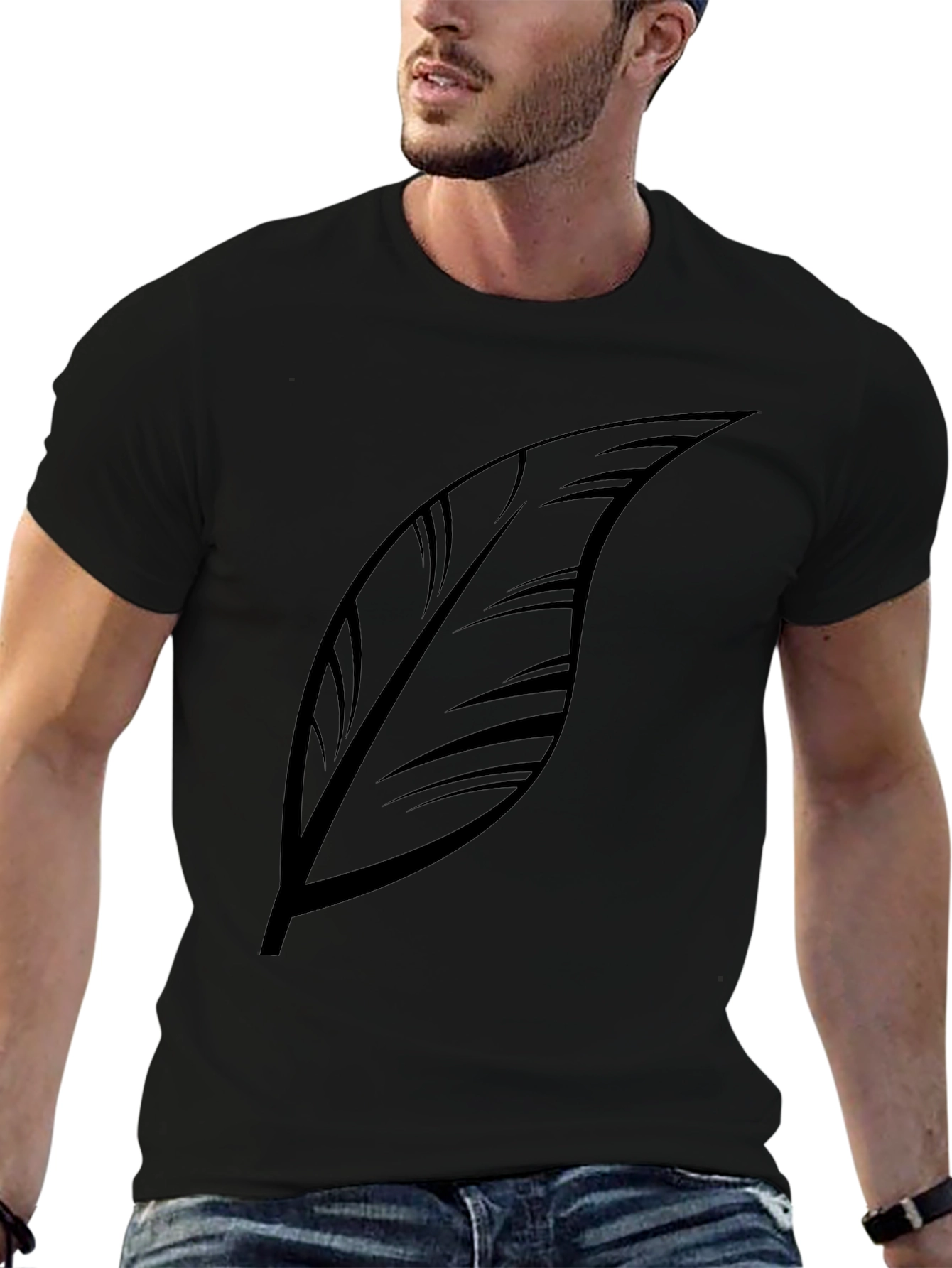 Mens Black Feather Graphic T-Shirt - Stylish & Casual
