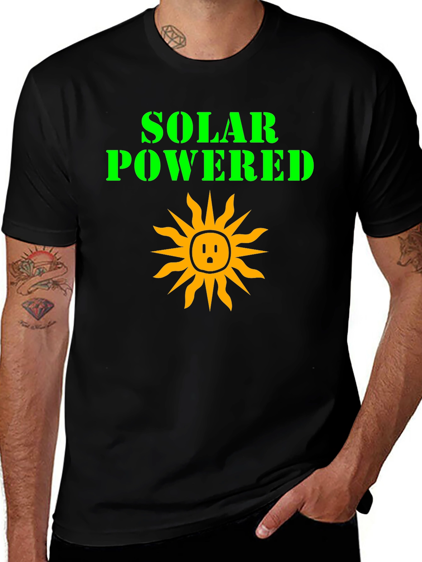 Solar Powered Graphic Tee - Black Cotton T-Shirt