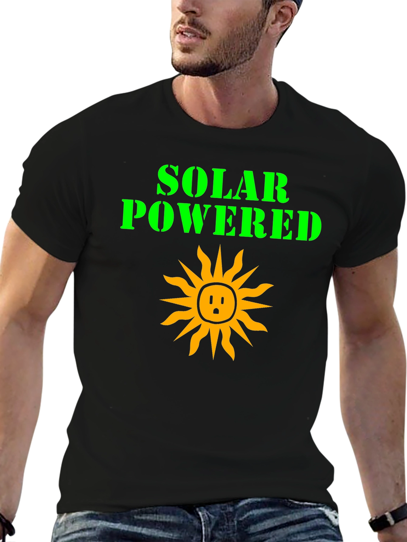 Solar Powered Graphic Tee - Black Cotton T-Shirt