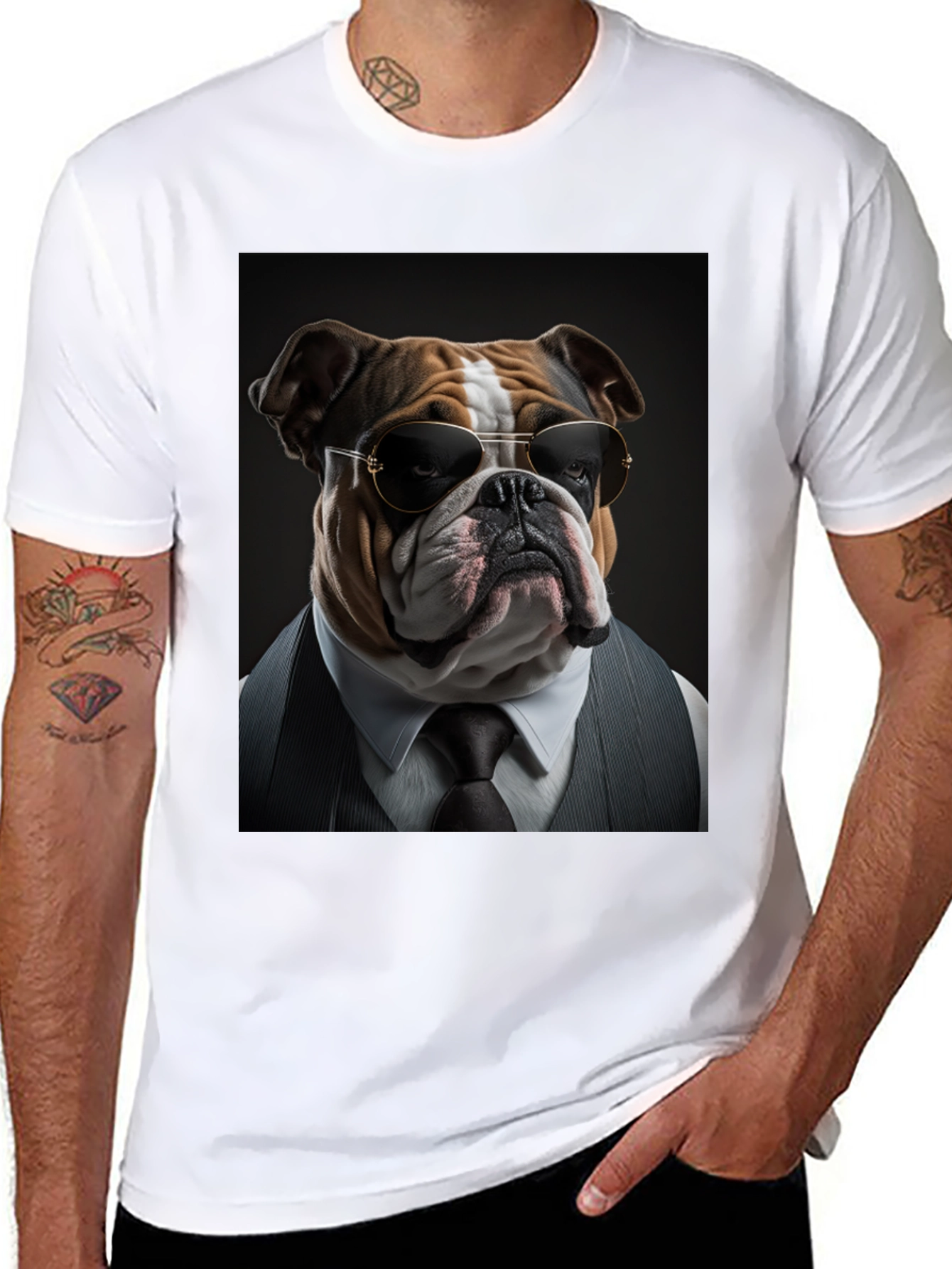 Bulldog Boss T-Shirt: Cool Dog in Suit!
