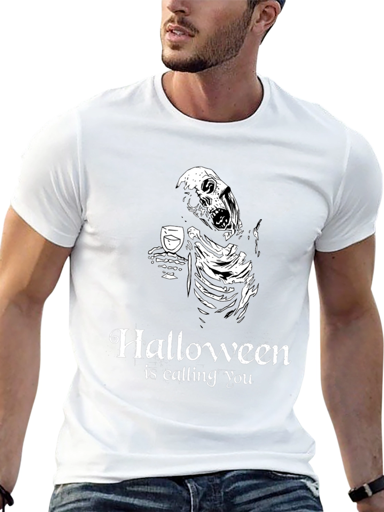 Halloween Skeleton Drinking Wine T-Shirt