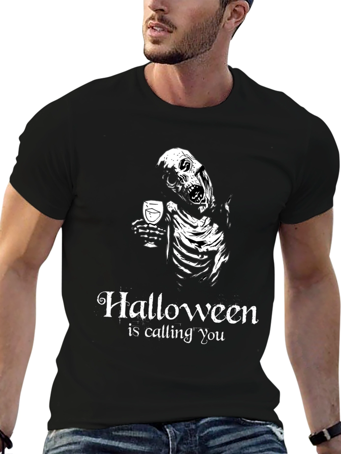 Halloween Skeleton Drinking Wine T-Shirt