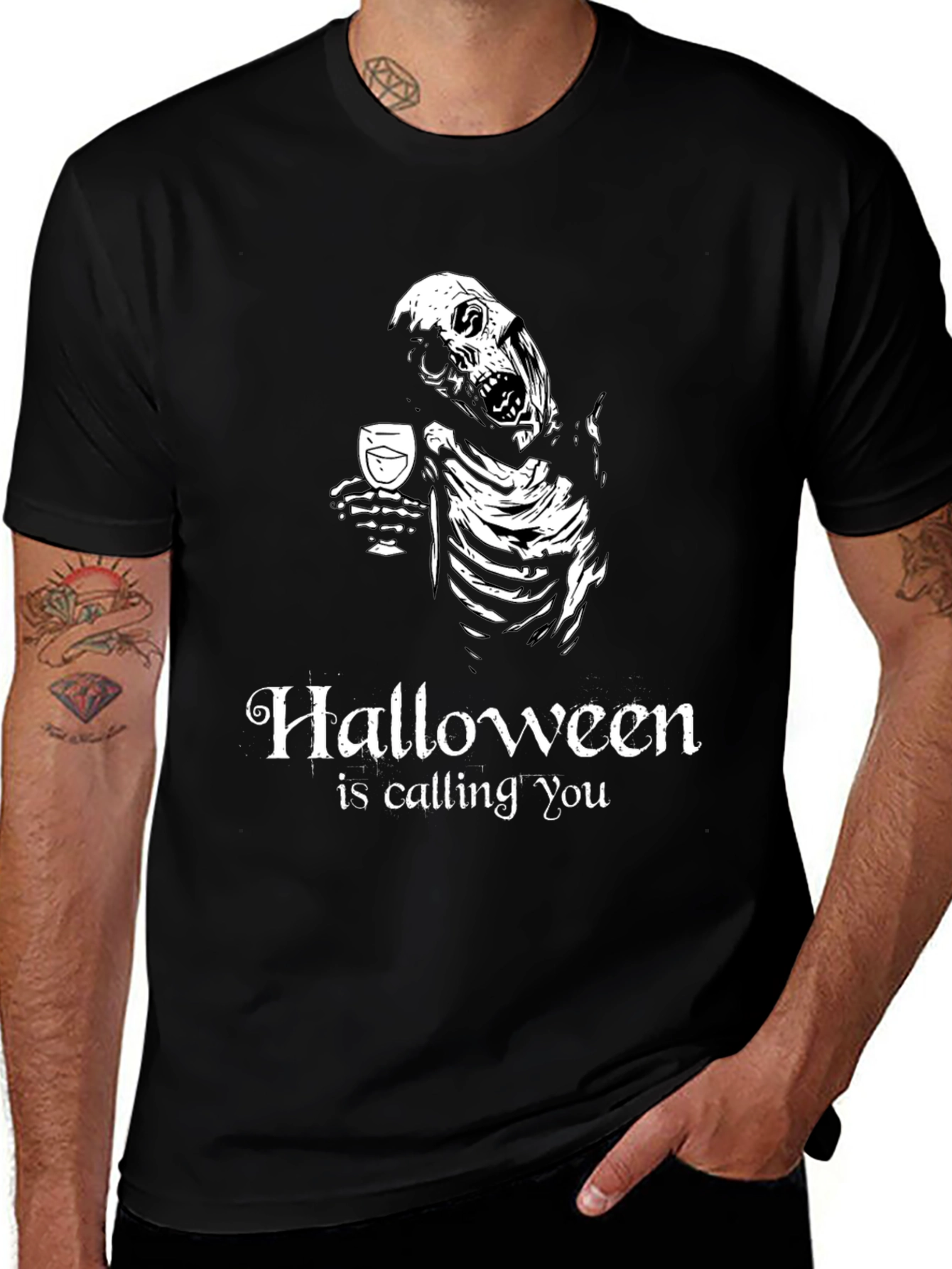 Halloween Skeleton Drinking Wine T-Shirt