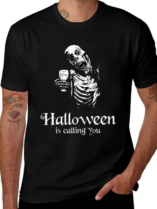 Halloween Skeleton Drinking Wine T-Shirt