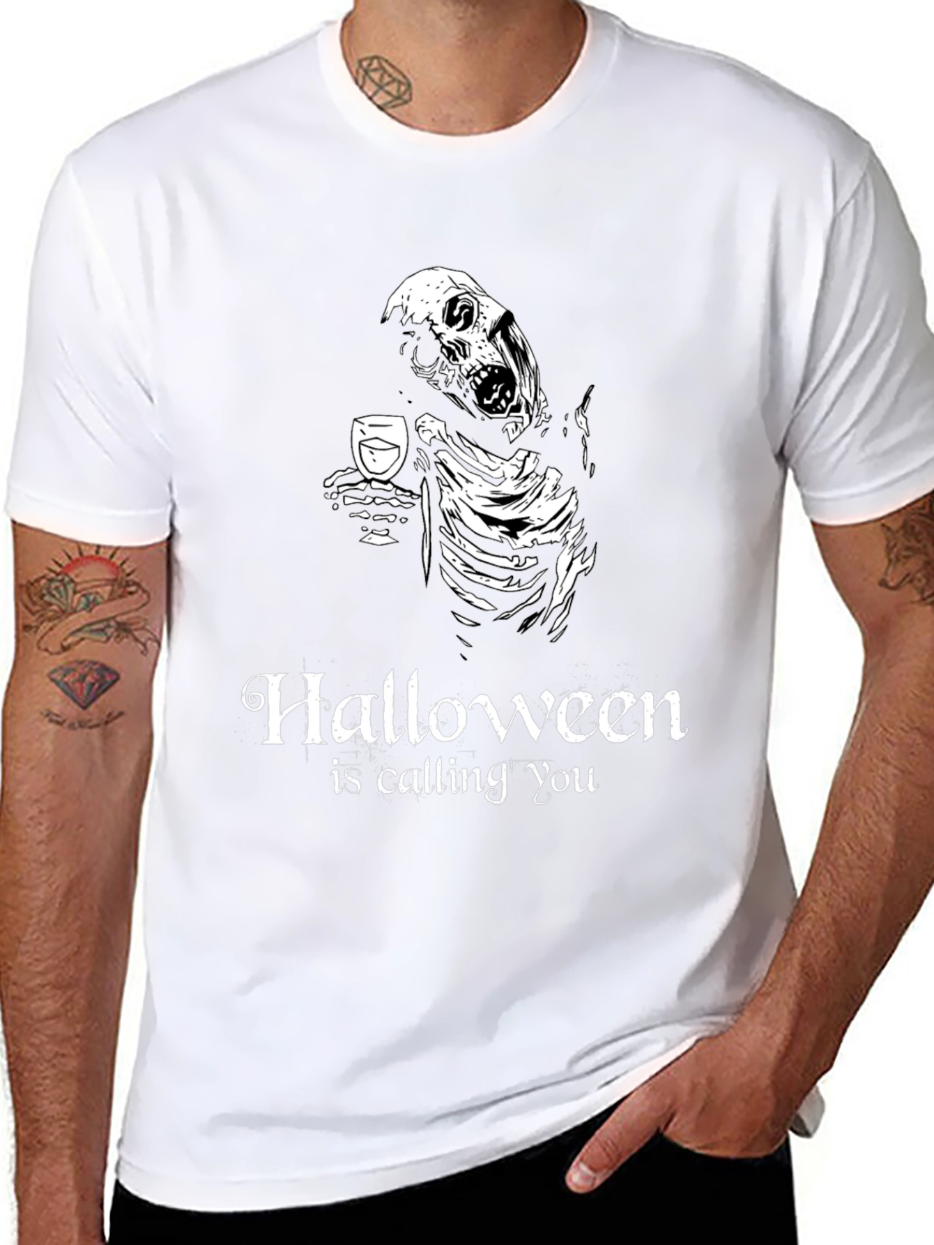 Halloween Skeleton Drinking Wine T-Shirt