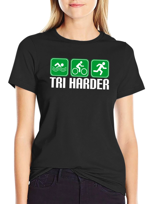 Tri Harder Triathlon T-Shirt - Swim Bike Run Tee