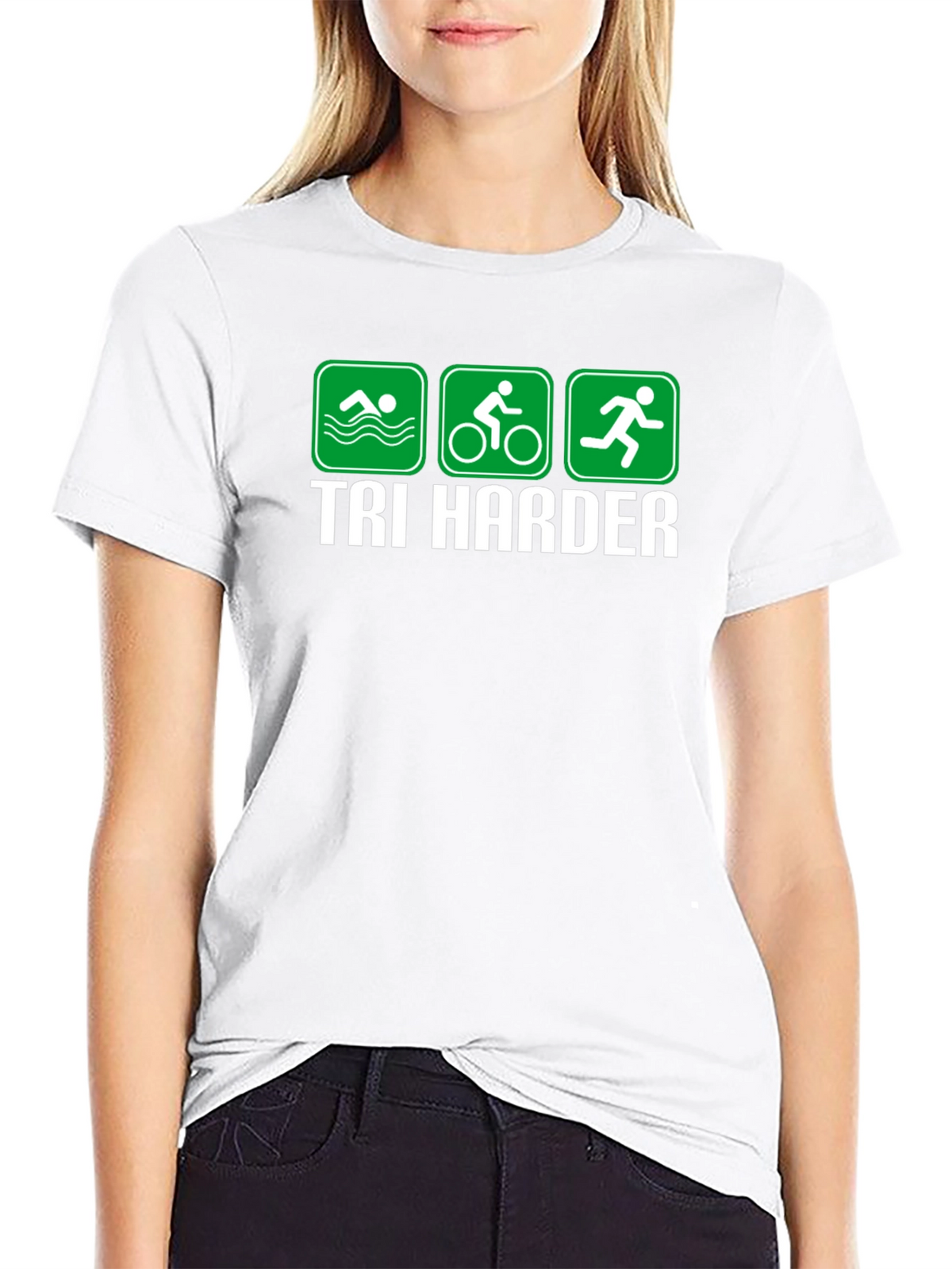 Tri Harder Triathlon T-Shirt - Swim Bike Run Tee