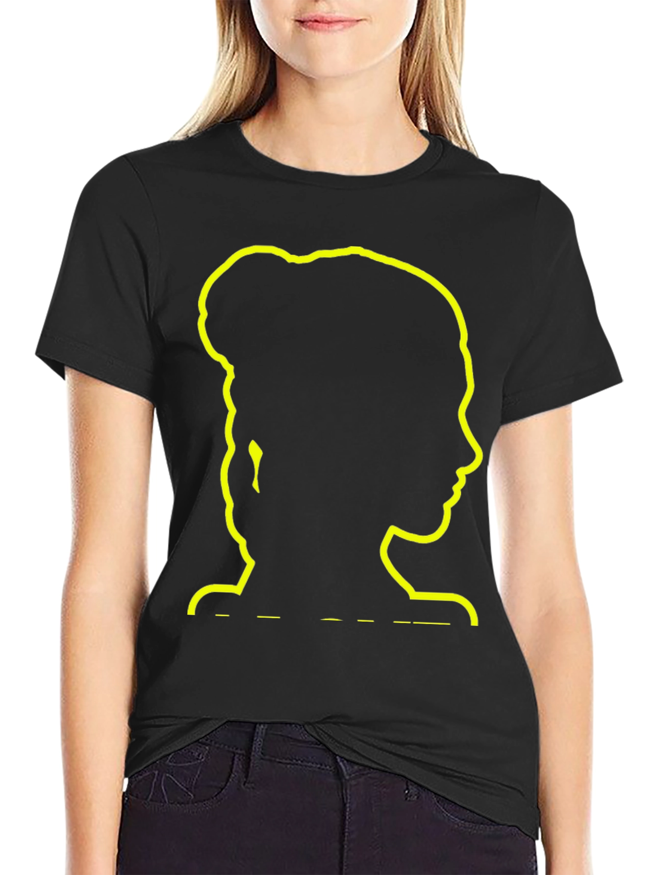 Silhouette Woman Bun Hair Black T-Shirt