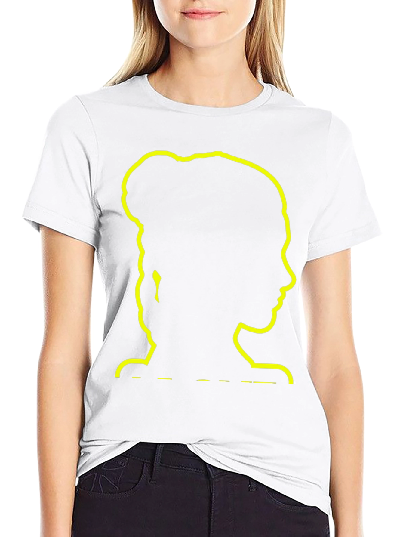 Silhouette Woman Bun Hair Black T-Shirt