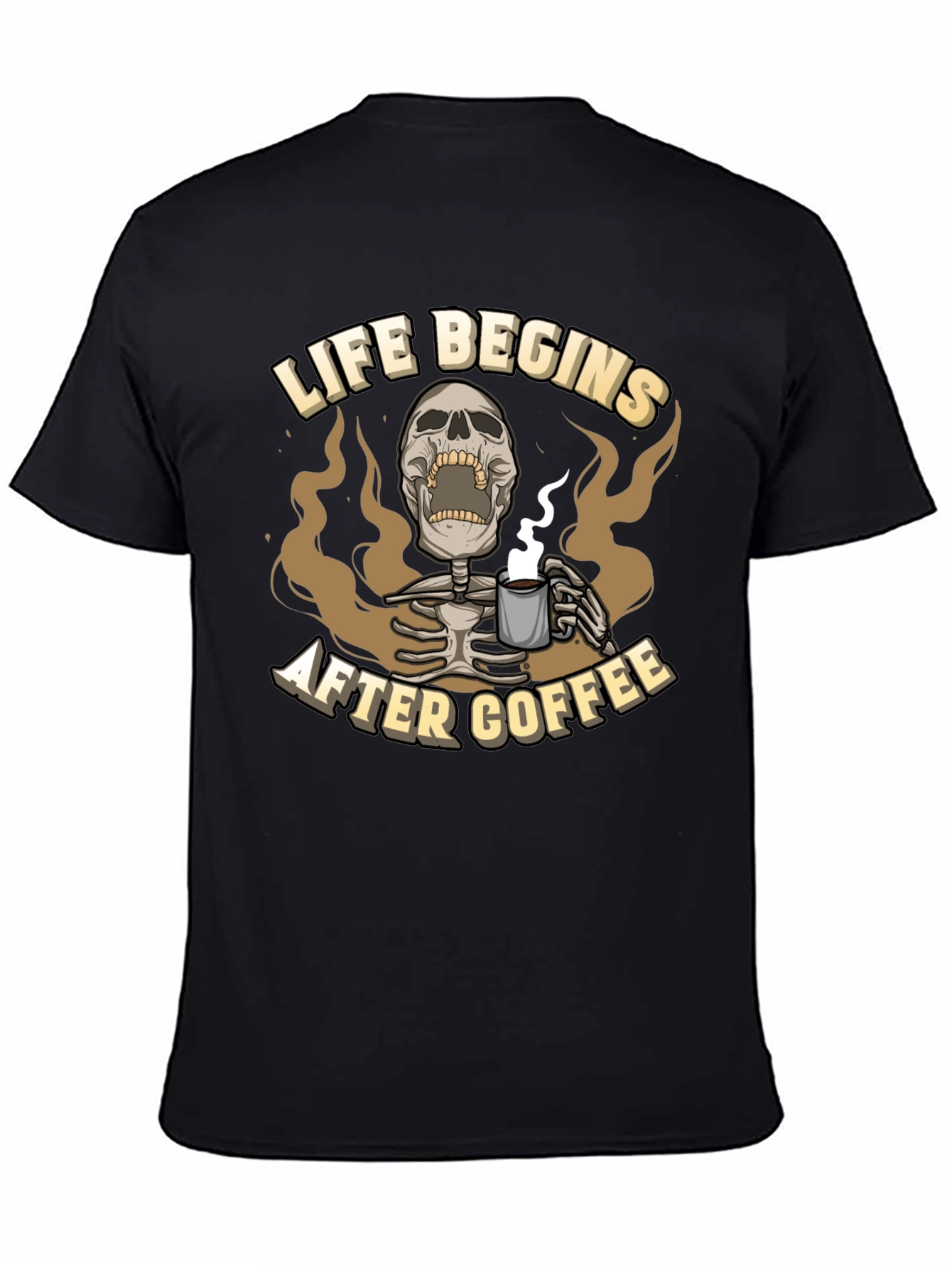 Life Begins After Coffee Graphic Tee - Skeleton Design