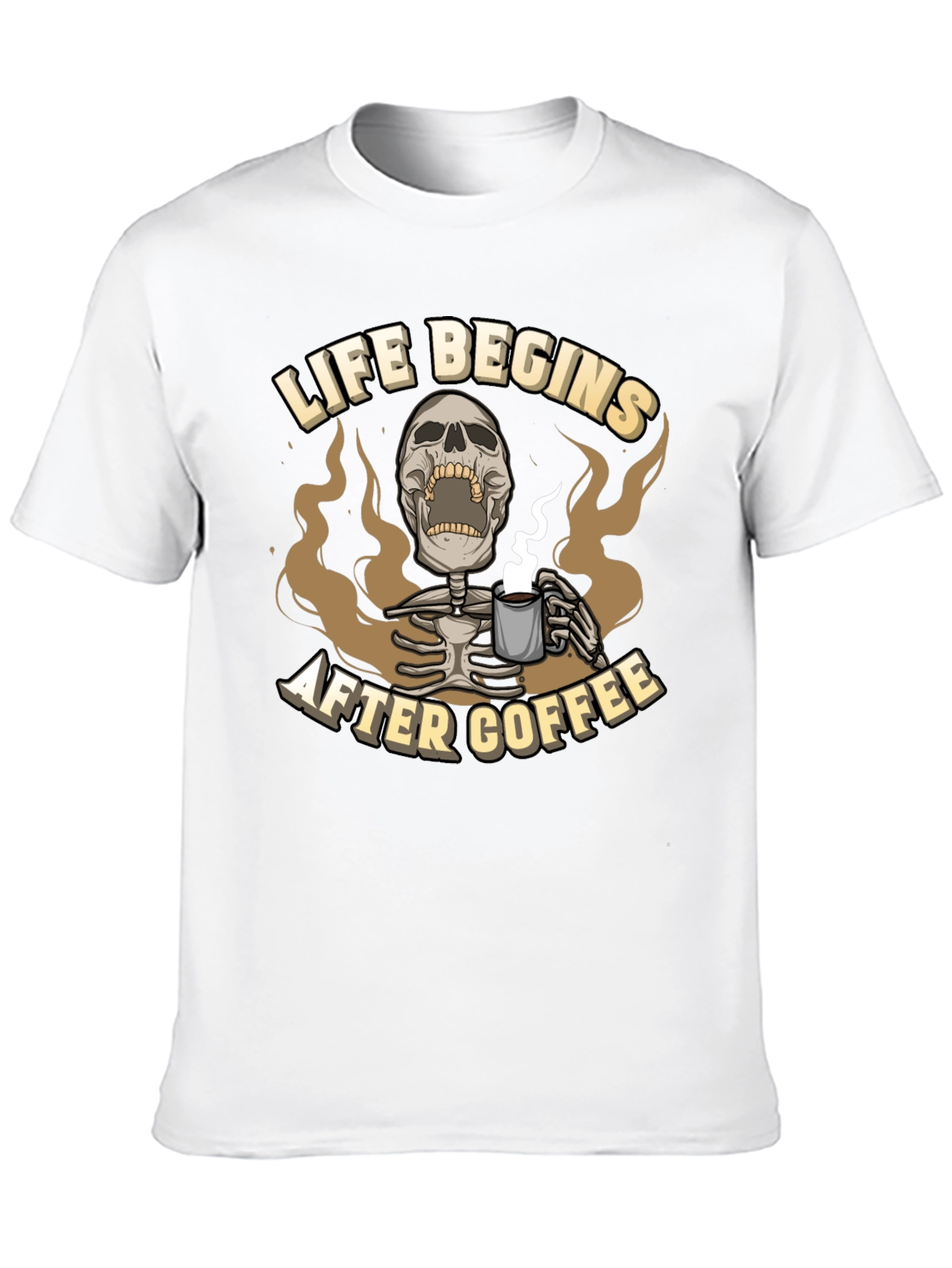 Life Begins After Coffee Graphic Tee - Skeleton Design