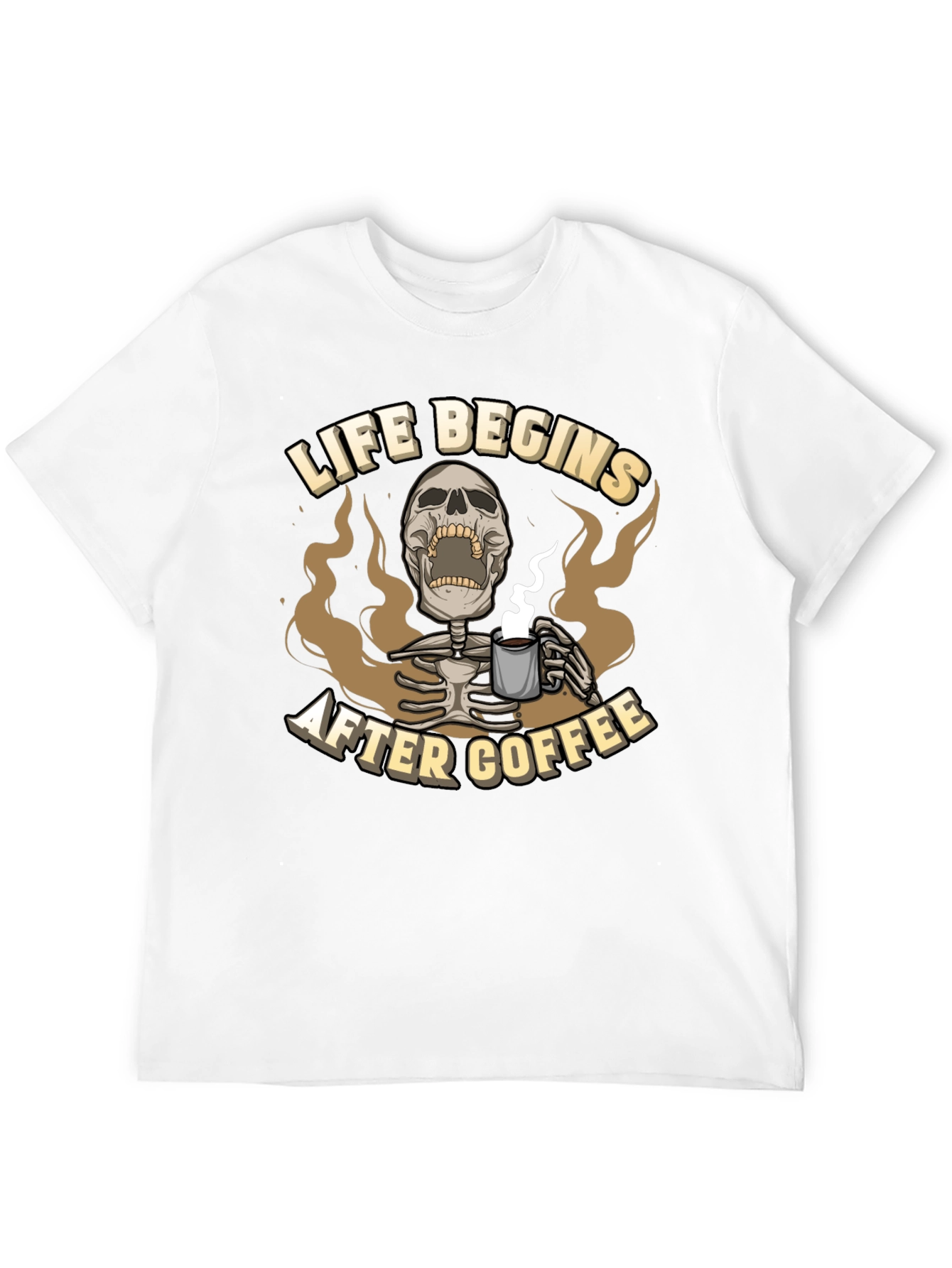 Life Begins After Coffee Graphic Tee - Skeleton Design