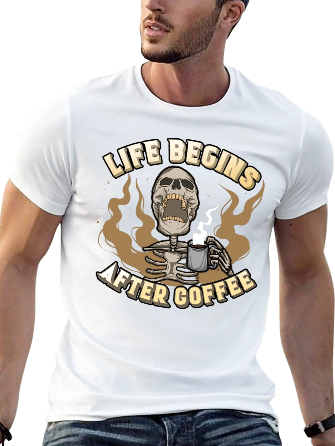 Life Begins After Coffee Graphic Tee - Skeleton Design