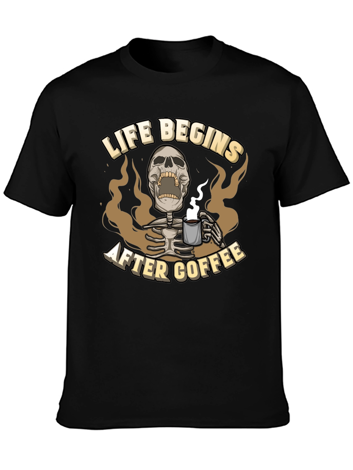 Life Begins After Coffee Graphic Tee - Skeleton Design