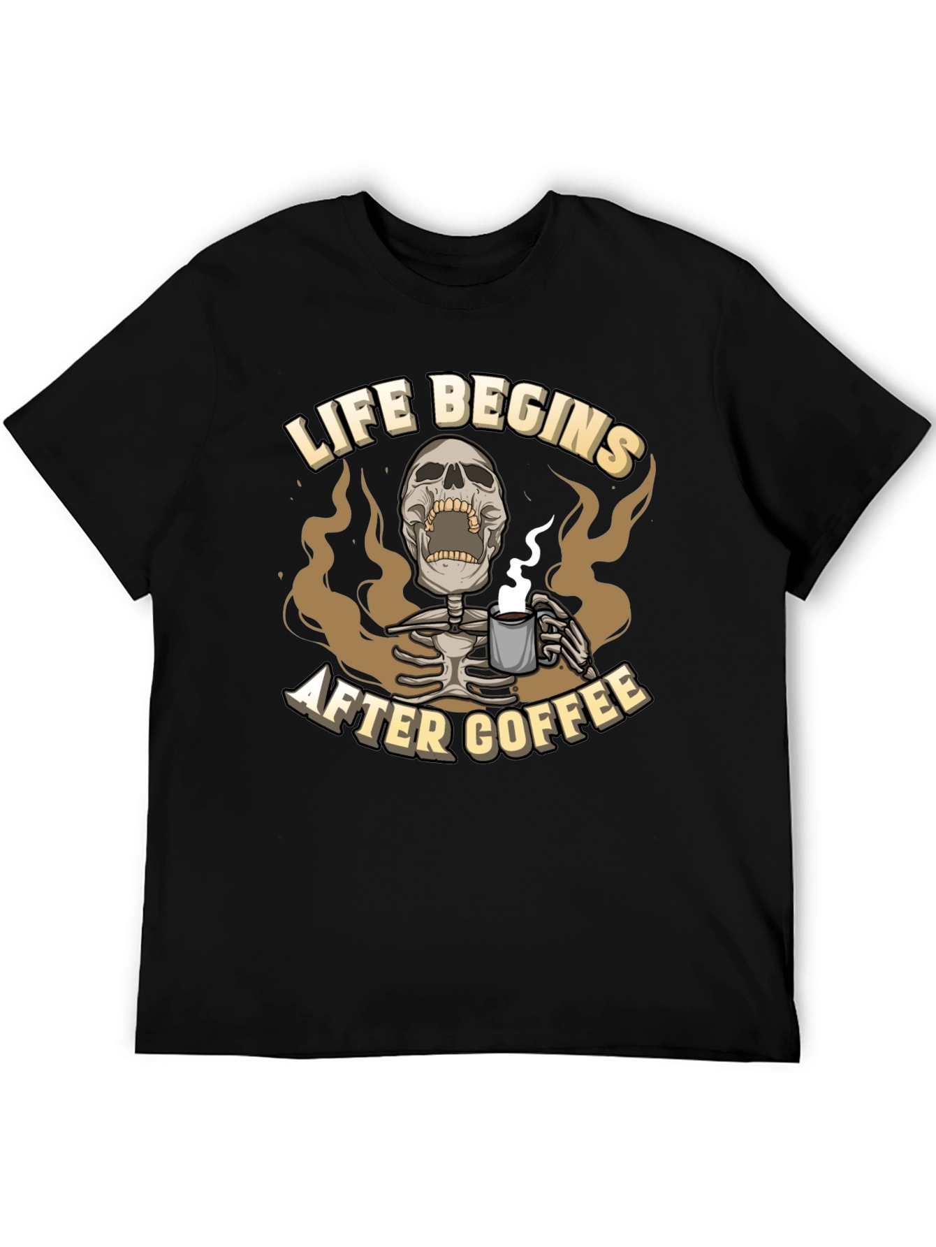 Life Begins After Coffee Graphic Tee - Skeleton Design