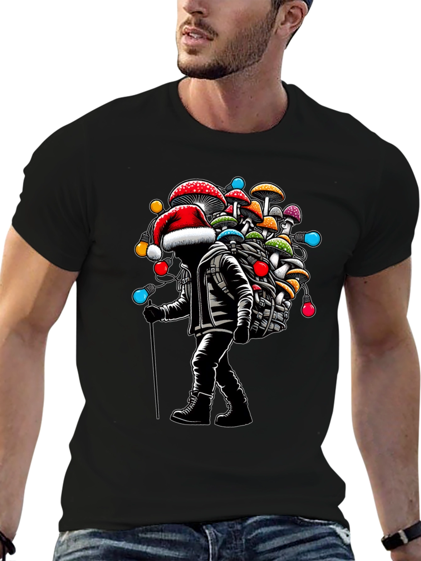 Mushroom Santa T-Shirt - Holiday Hiking