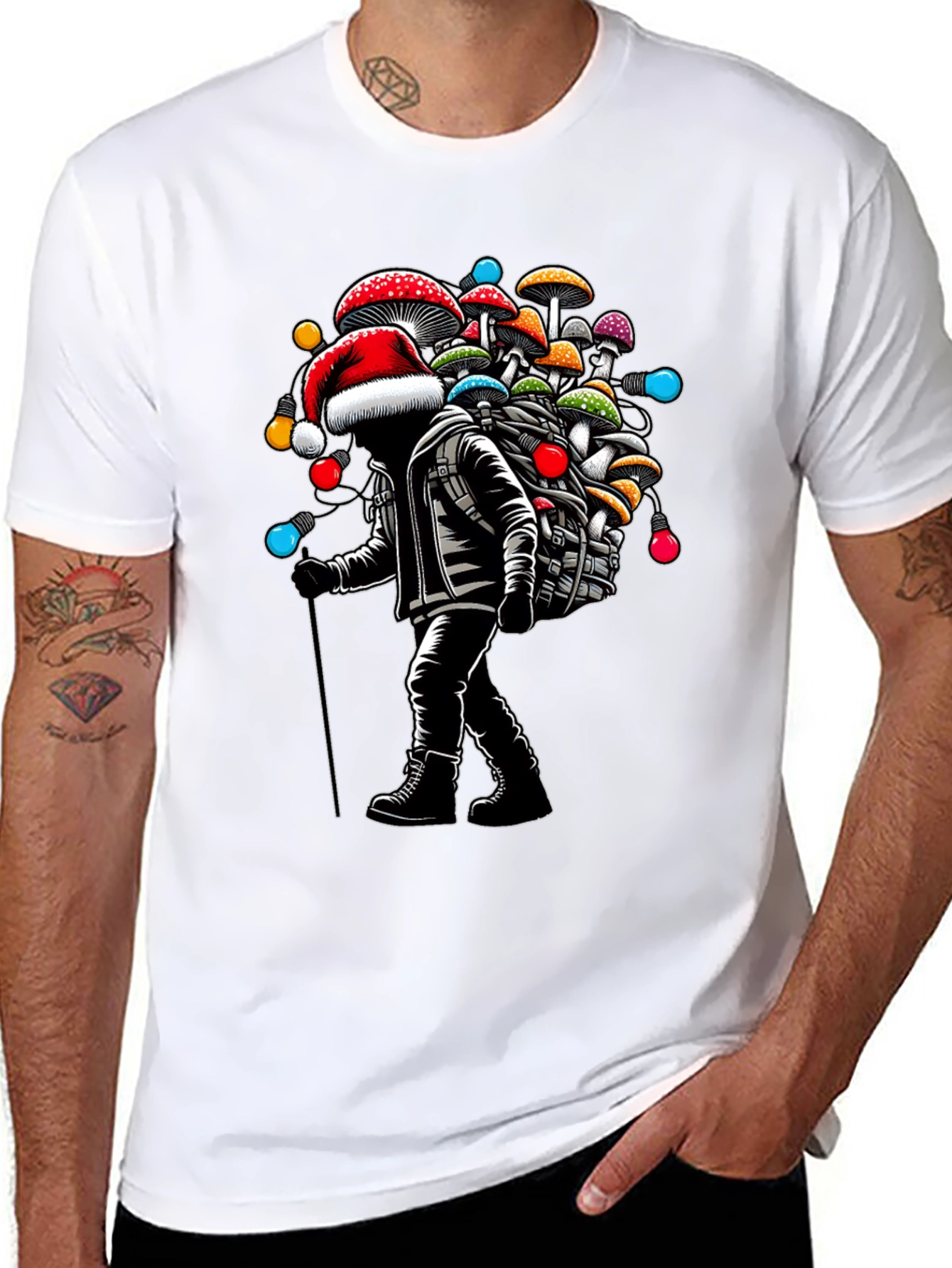 Mushroom Santa T-Shirt - Holiday Hiking