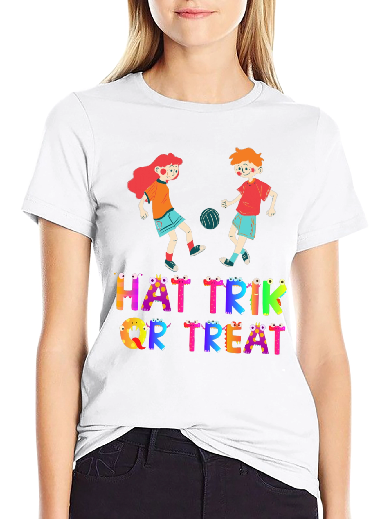 Halloween Hat Trik or Treat Crew Neck T-Shirt