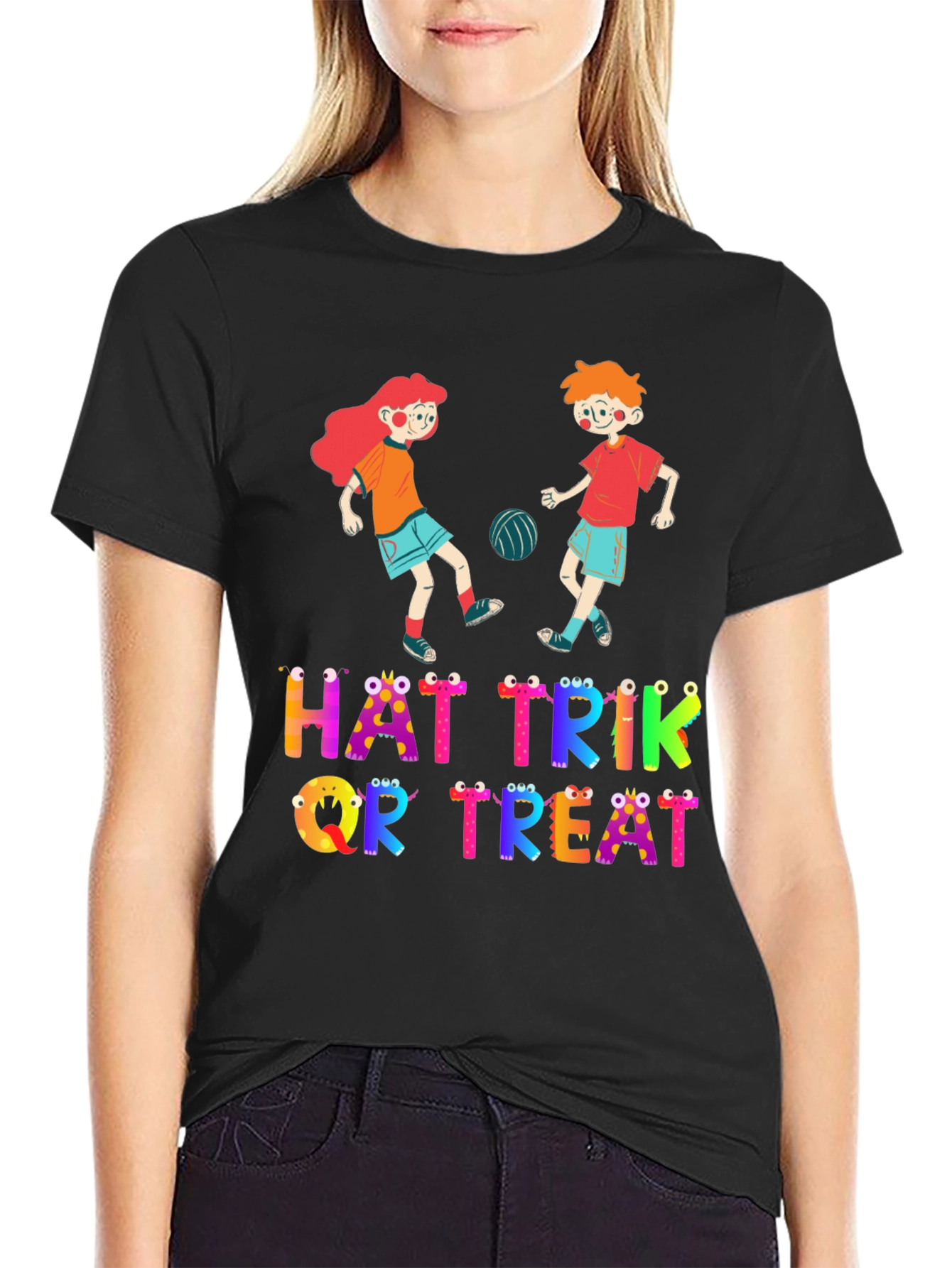 Halloween Hat Trik or Treat Crew Neck T-Shirt