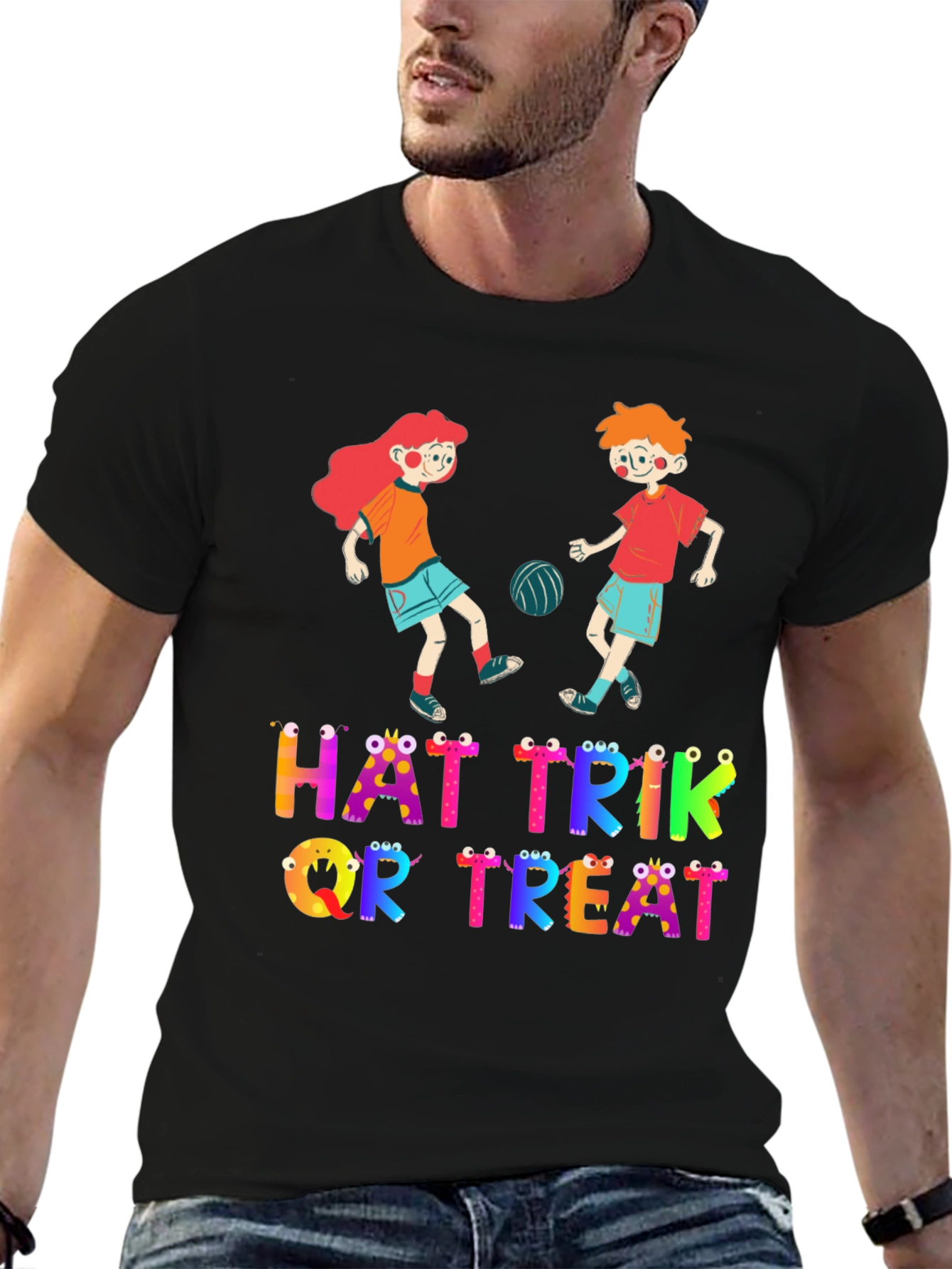 Halloween Hat Trik or Treat Crew Neck T-Shirt