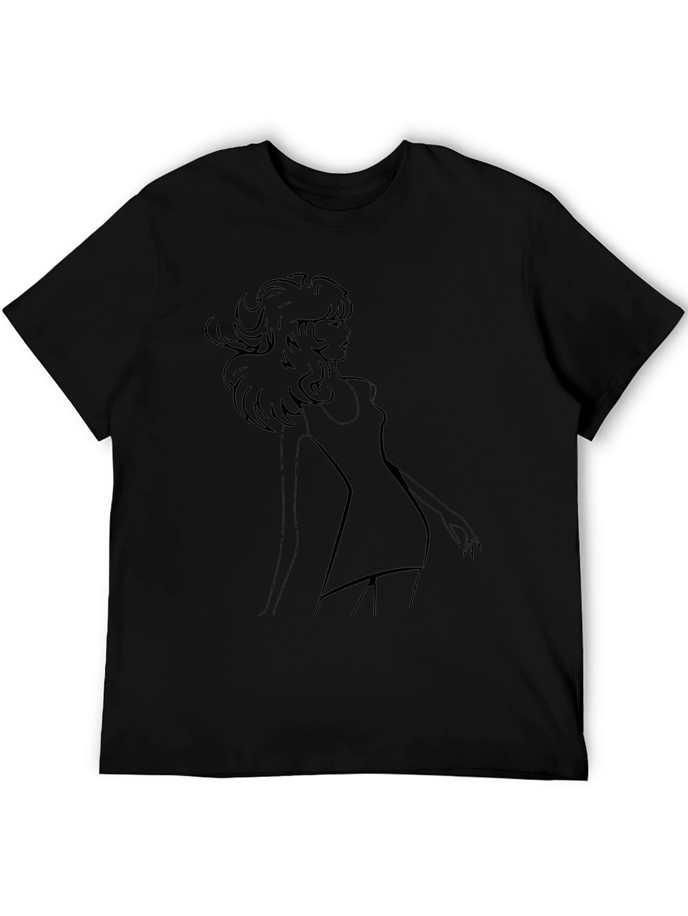 Stylish Black Graphic Tee - Retro Girl Design