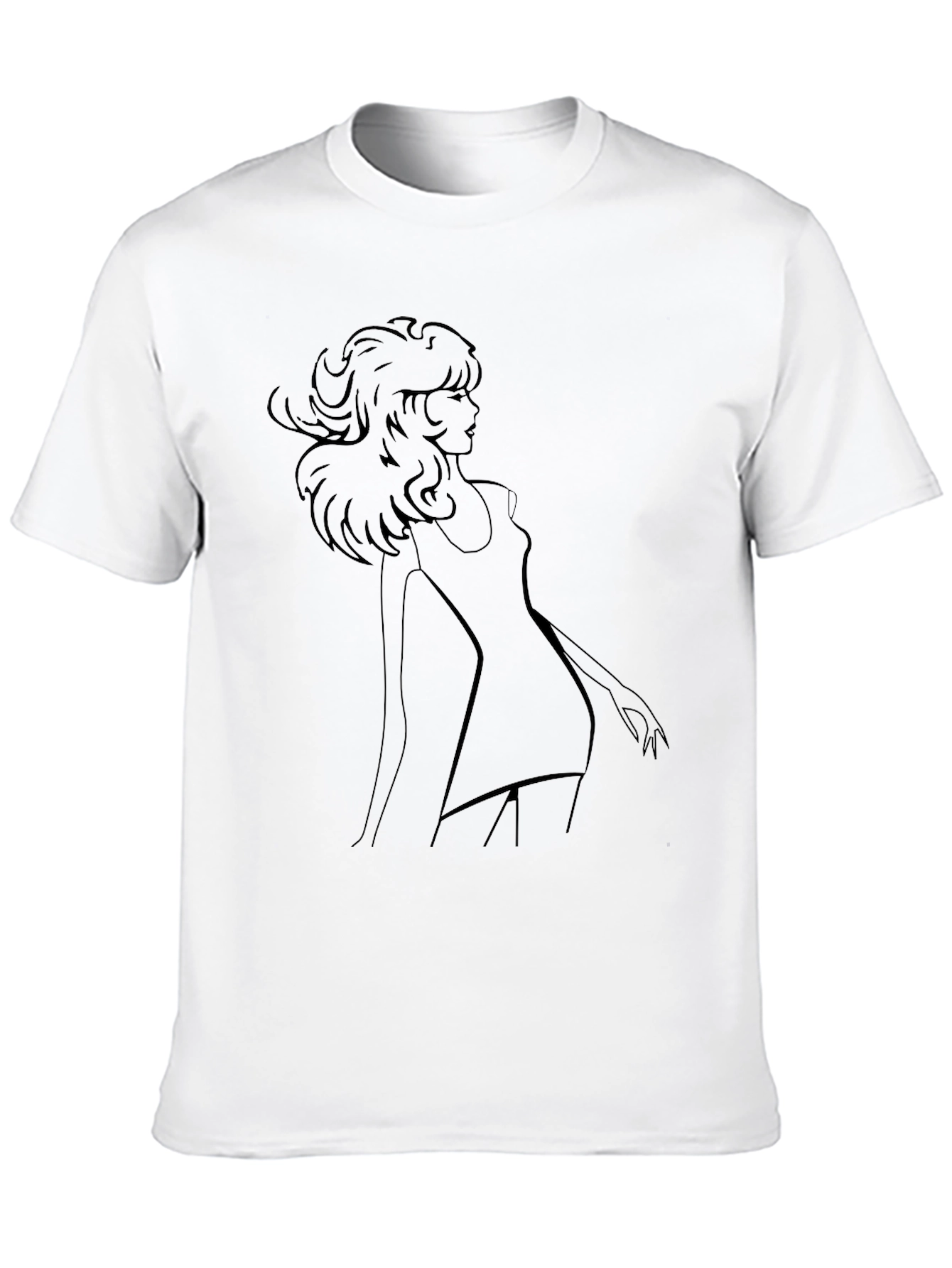 Stylish Black Graphic Tee - Retro Girl Design