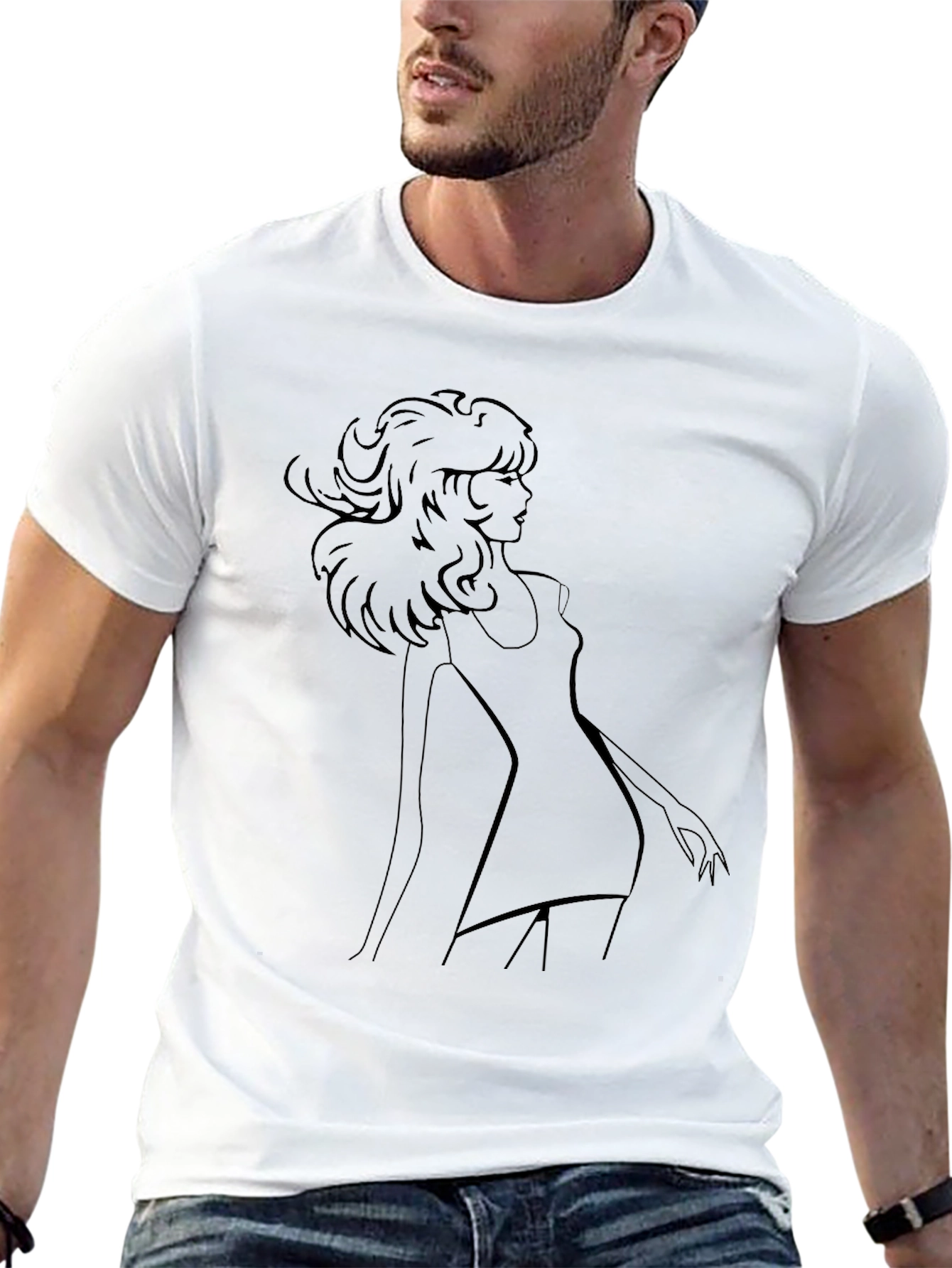 Stylish Black Graphic Tee - Retro Girl Design