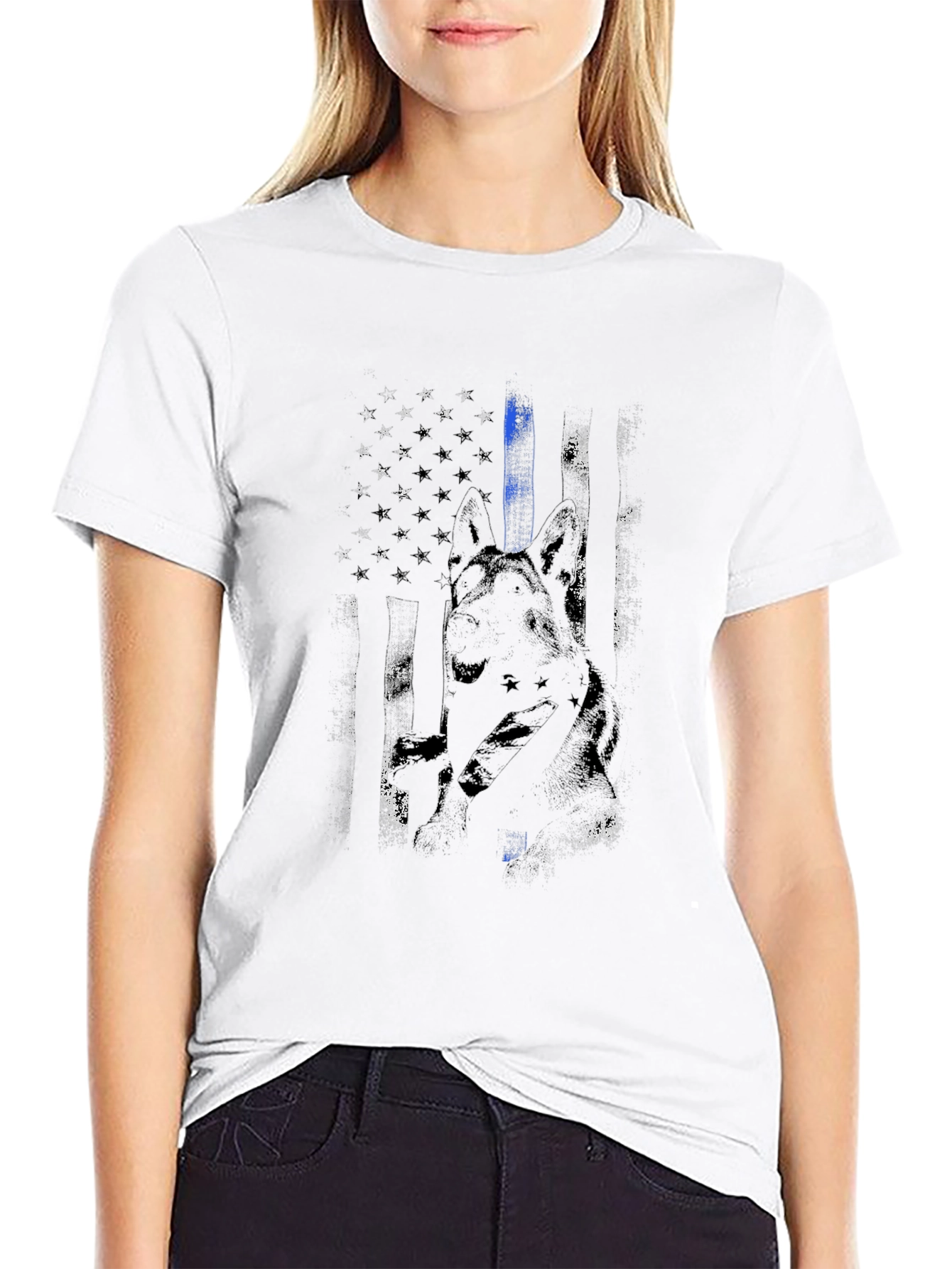 Thin Blue Line American Flag Dog T-Shirt