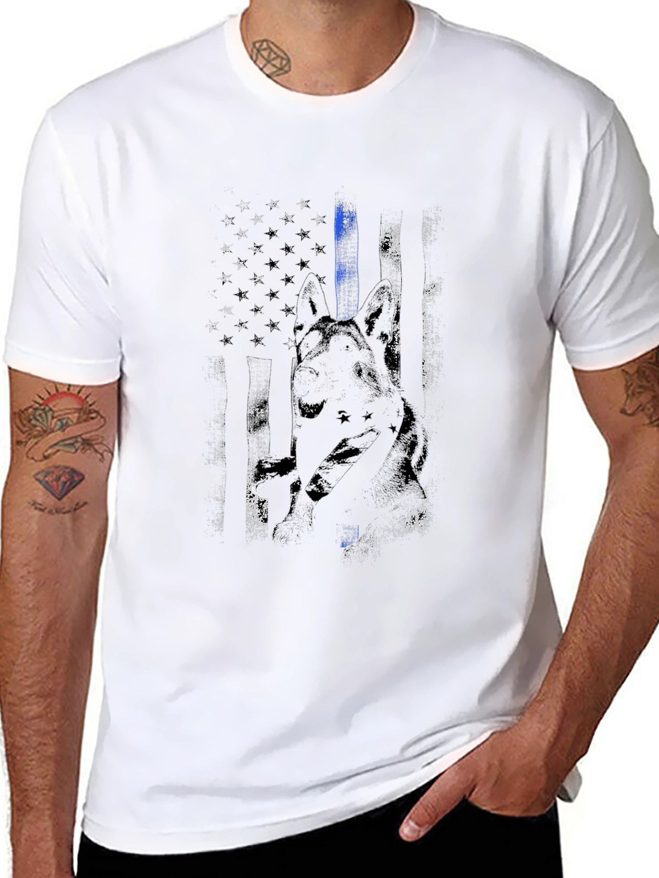 Thin Blue Line American Flag Dog T-Shirt