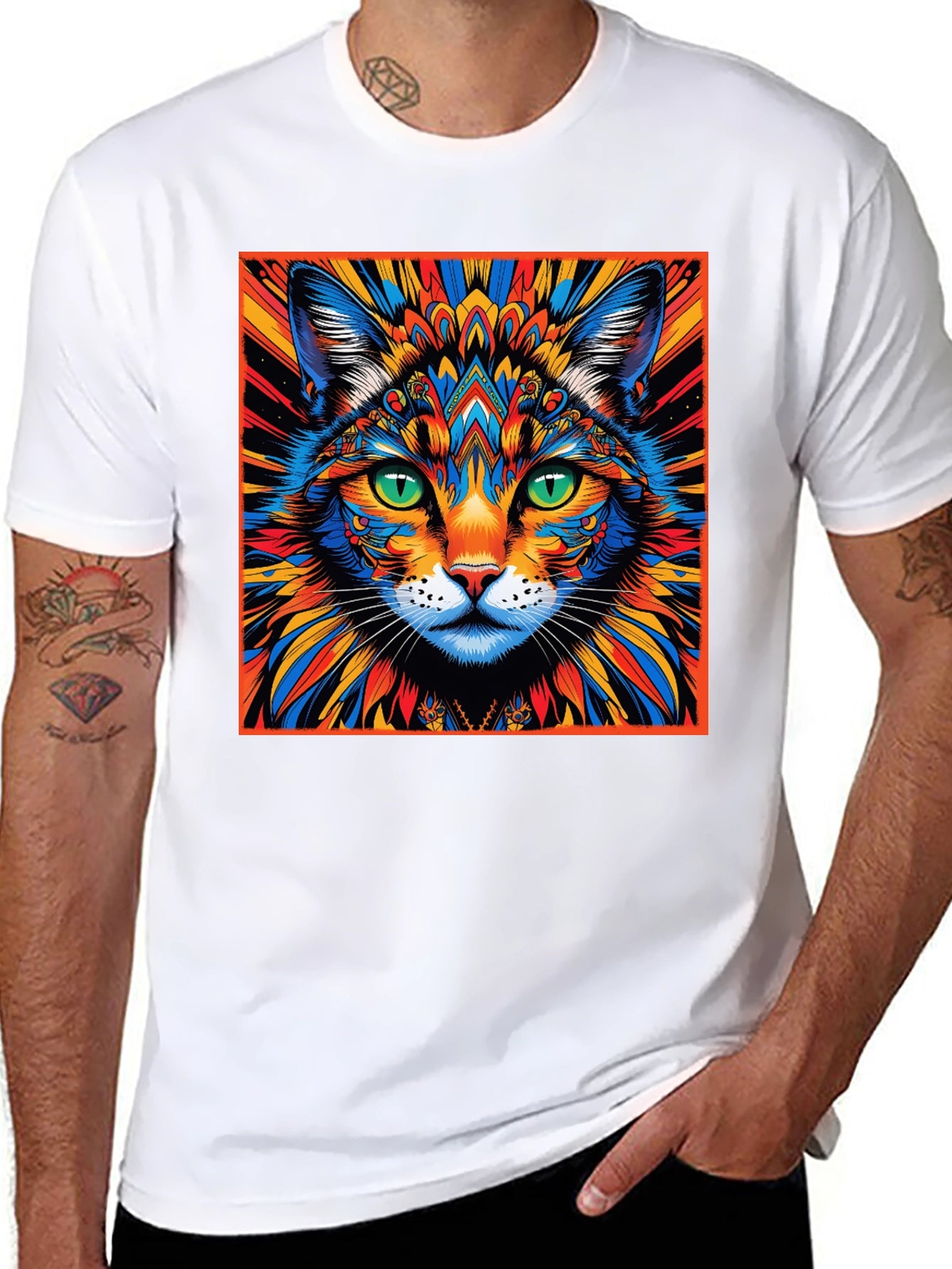 Psychedelic Cat Graphic Tee - Unique Design
