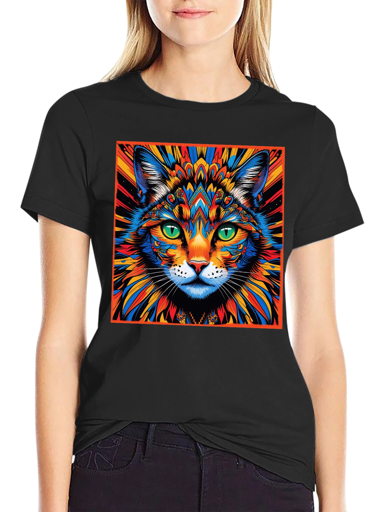 Psychedelic Cat Graphic Tee - Unique Design
