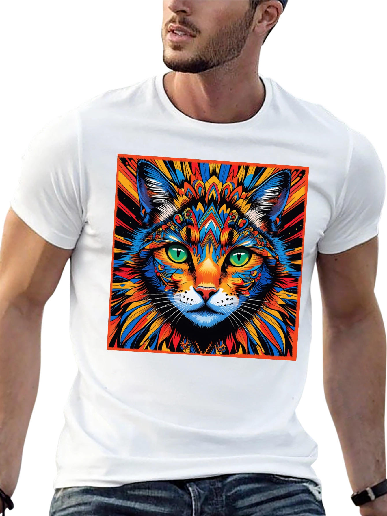 Psychedelic Cat Graphic Tee - Unique Design