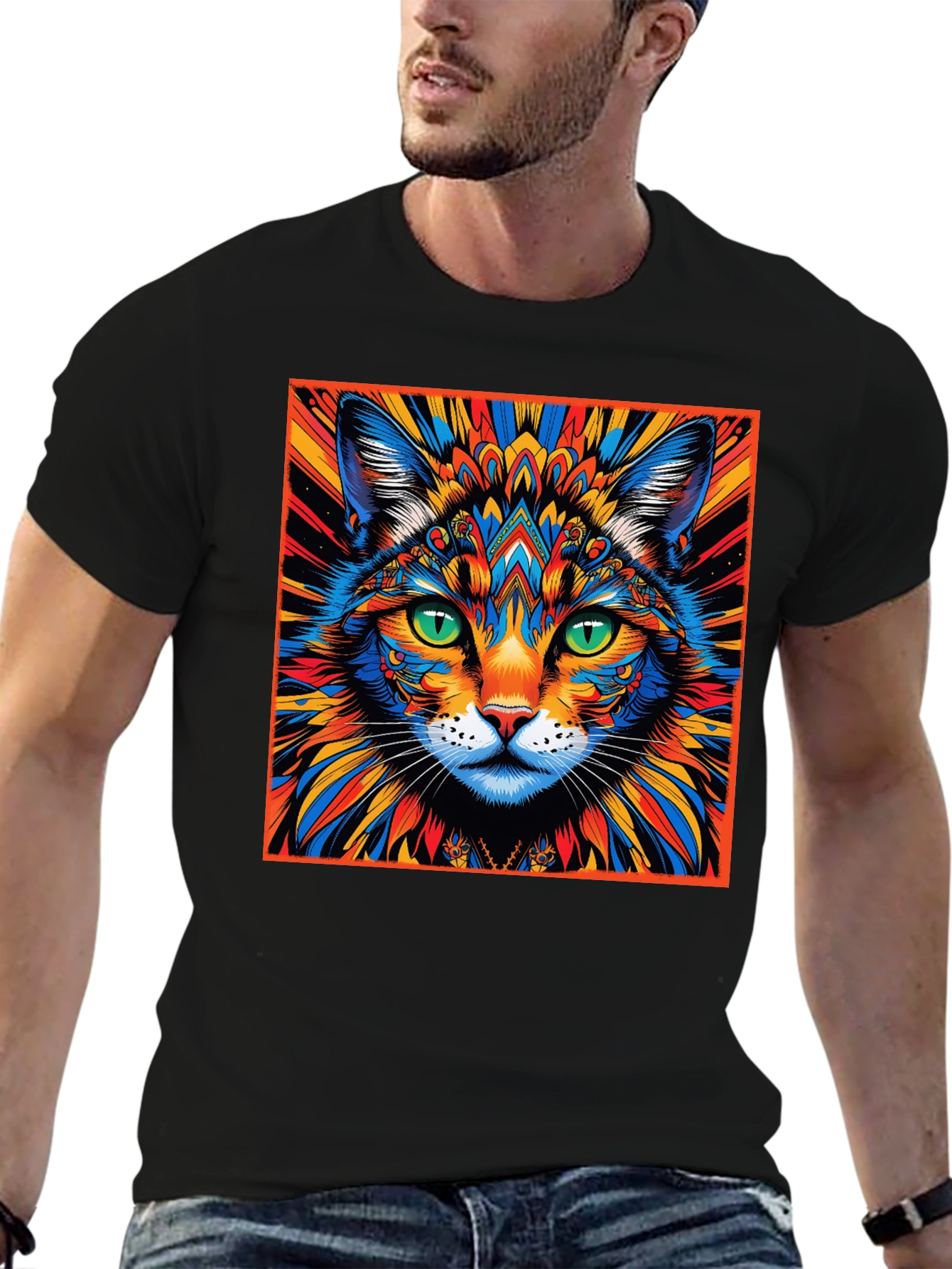 Psychedelic Cat Graphic Tee - Unique Design