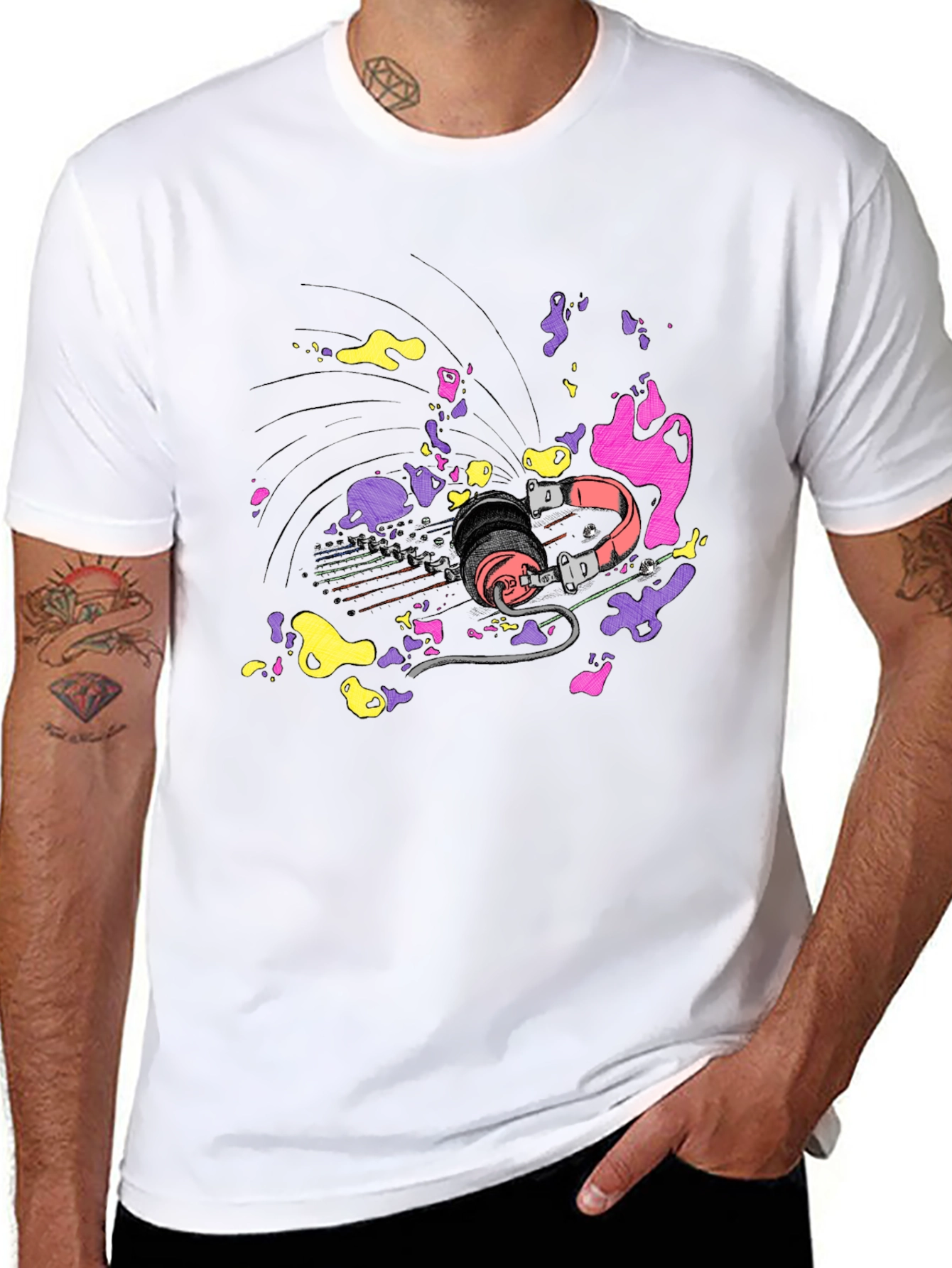 Vibrant Headphones Graphic T-Shirt