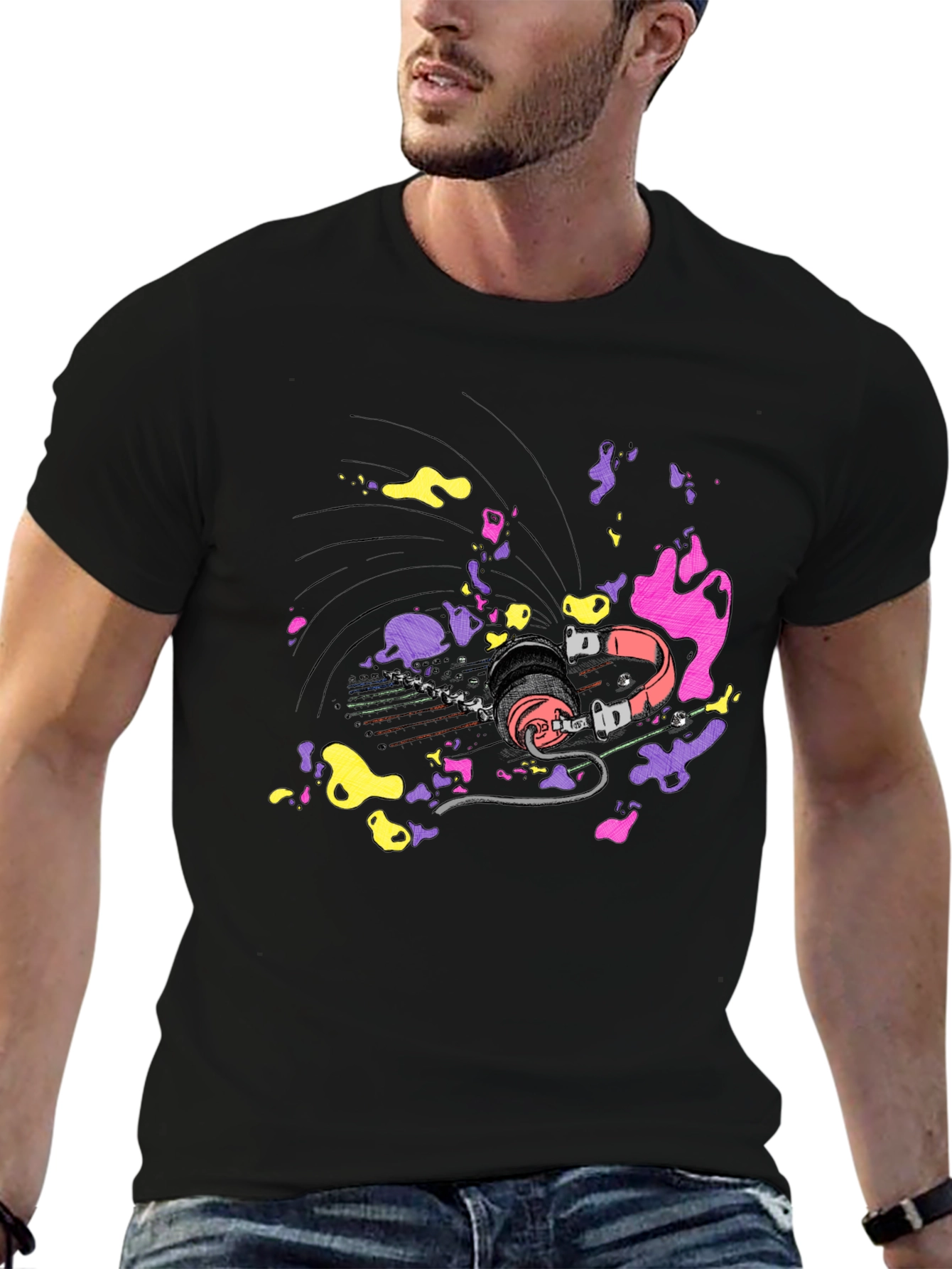 Vibrant Headphones Graphic T-Shirt