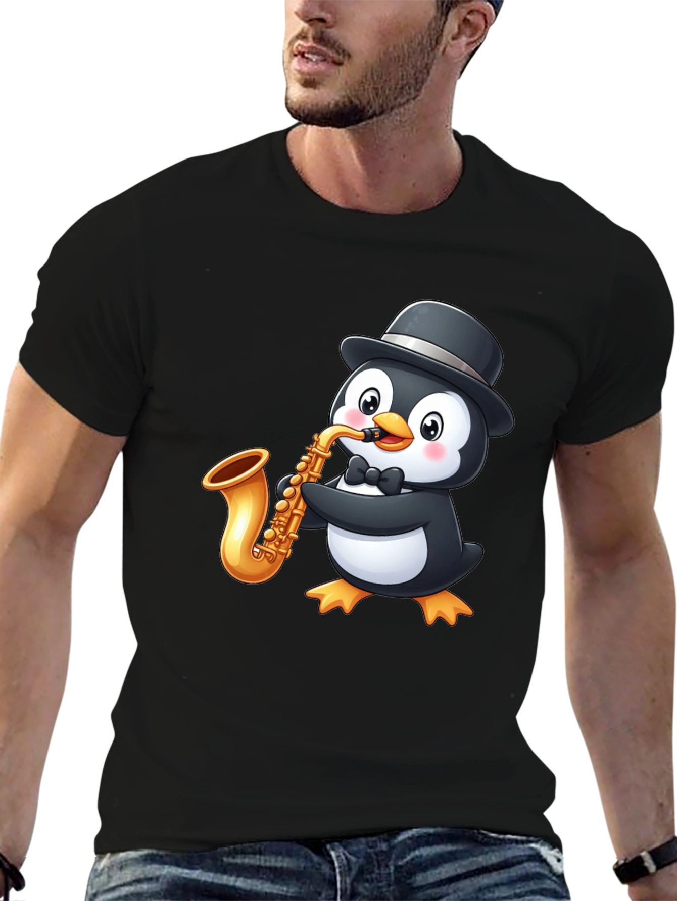Penguin Saxophone Player Graphic T-Shirt