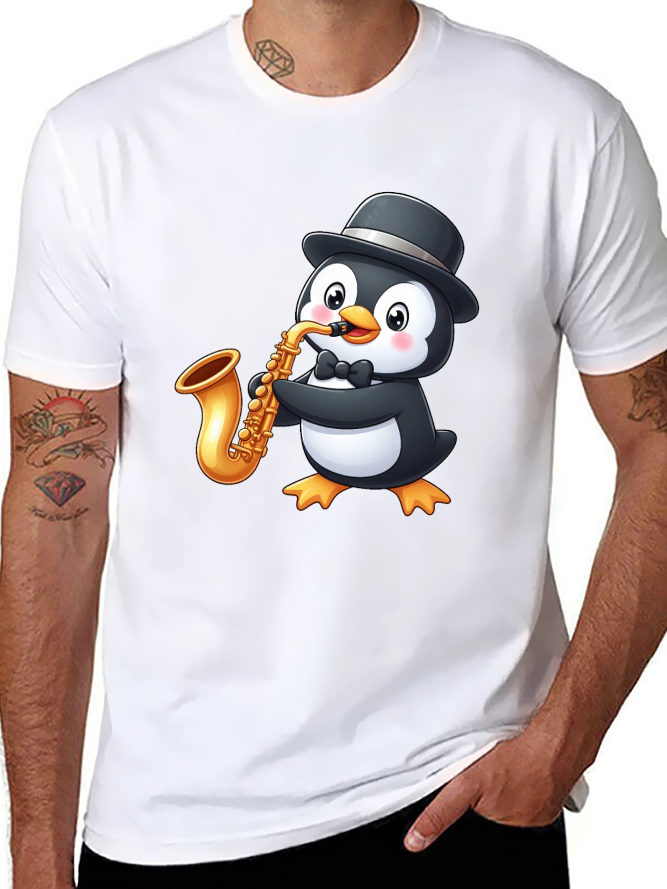 Penguin Saxophone Player Graphic T-Shirt