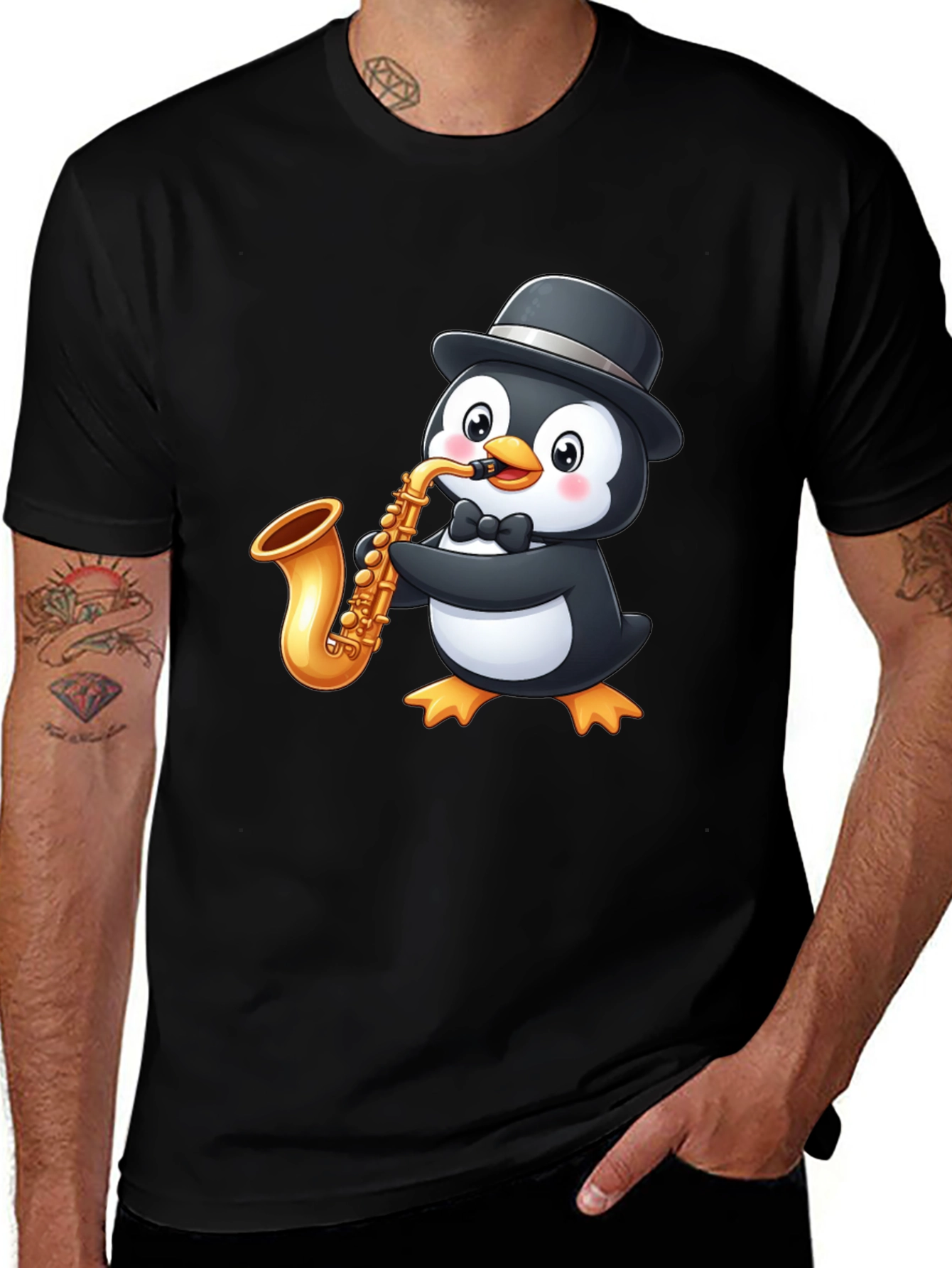 Penguin Saxophone Player Graphic T-Shirt