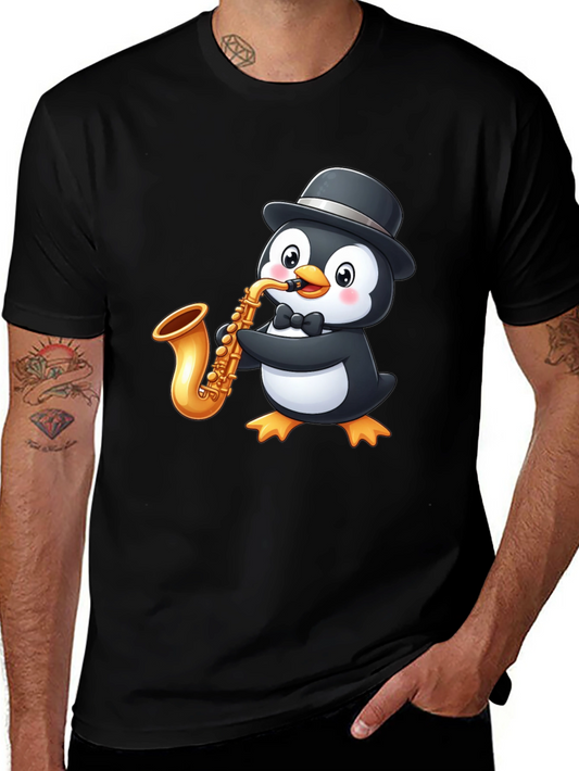 Penguin Saxophone Player Graphic T-Shirt