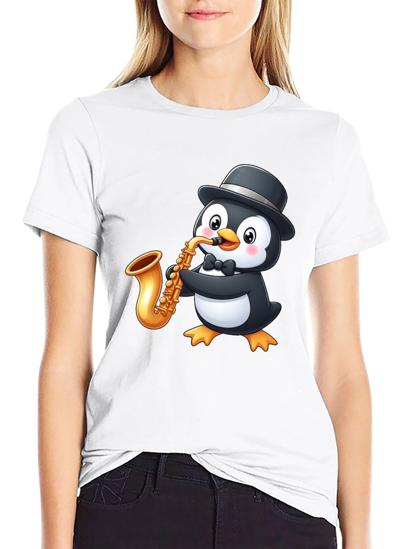 Penguin Saxophone Player Graphic T-Shirt