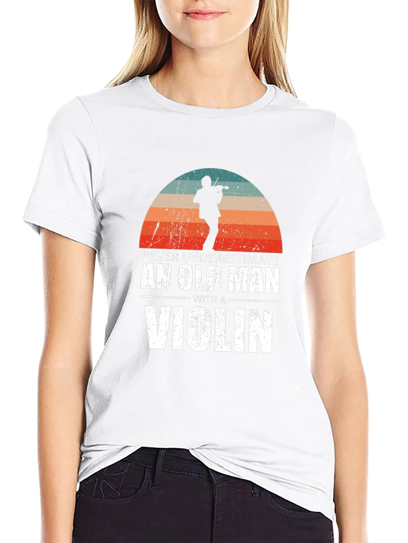 Never Underestimate Old Man Violin Black T-Shirt