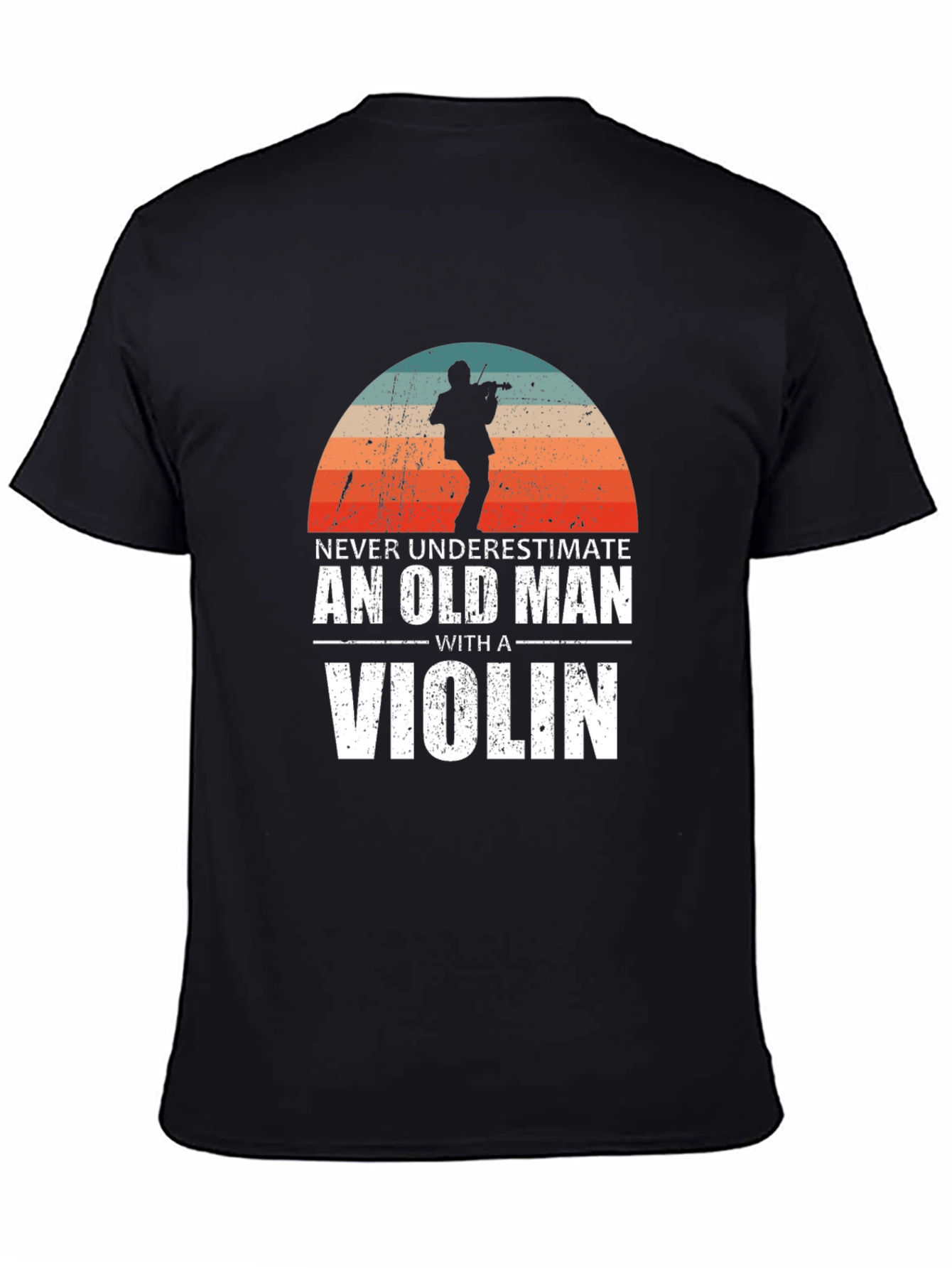 Never Underestimate Old Man Violin Black T-Shirt