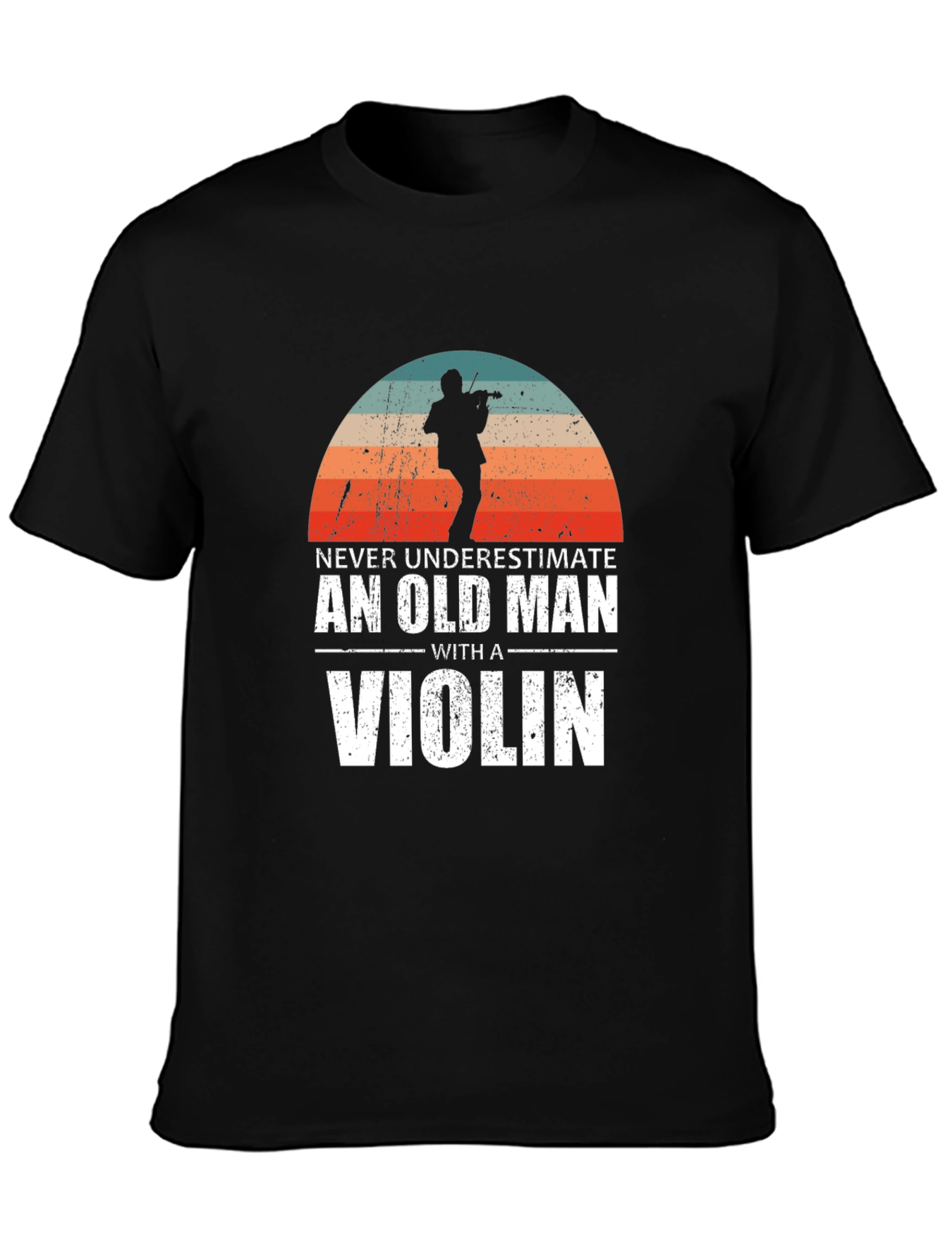 Never Underestimate Old Man Violin Black T-Shirt