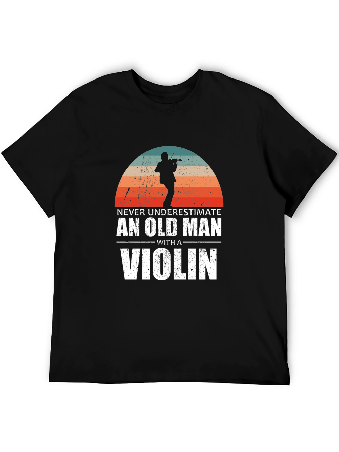 Never Underestimate Old Man Violin Black T-Shirt