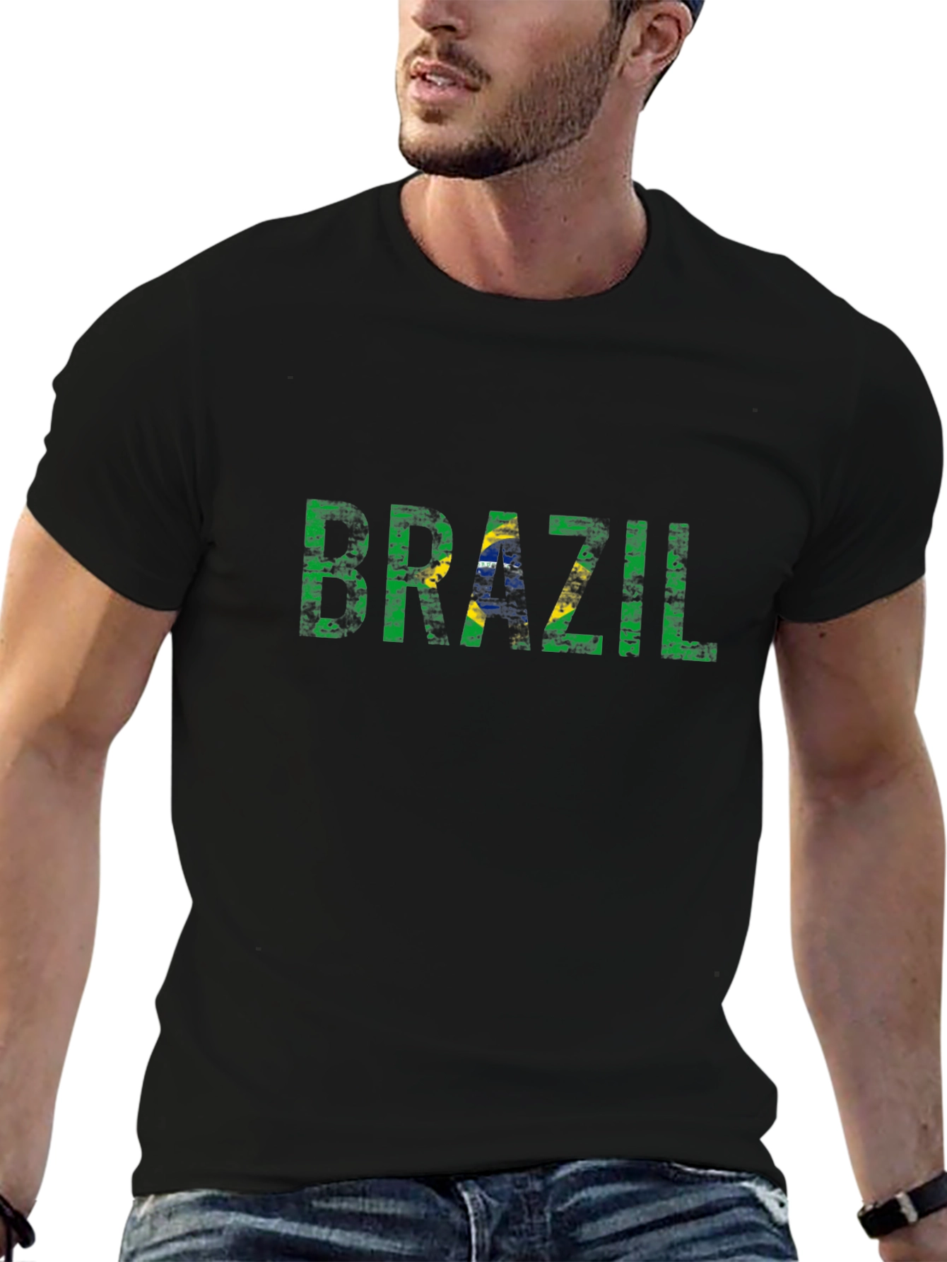 Brazil Flag Graphic Tee - Black T-Shirt