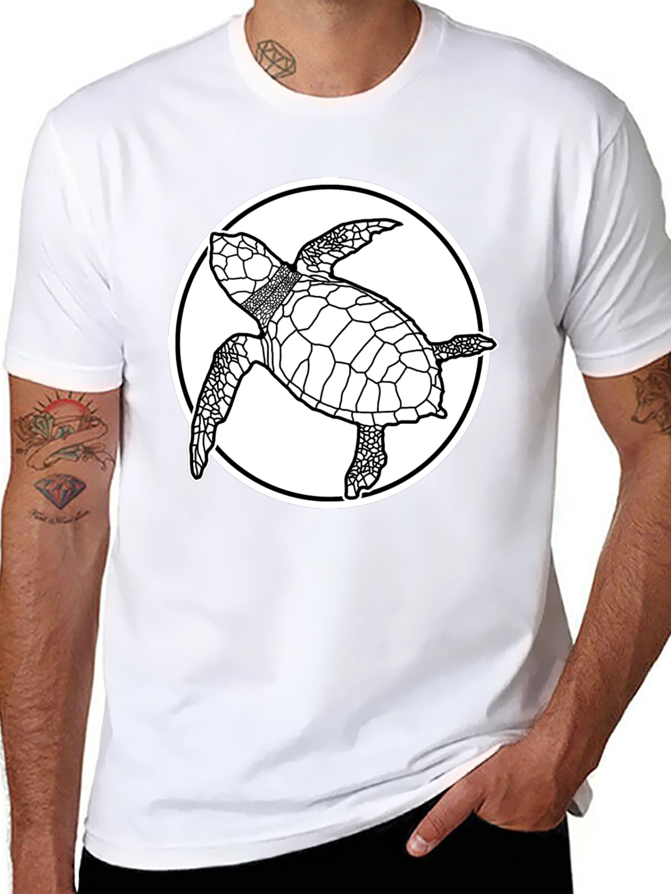 Sea Turtle Graphic Tee - Black Cotton T-Shirt