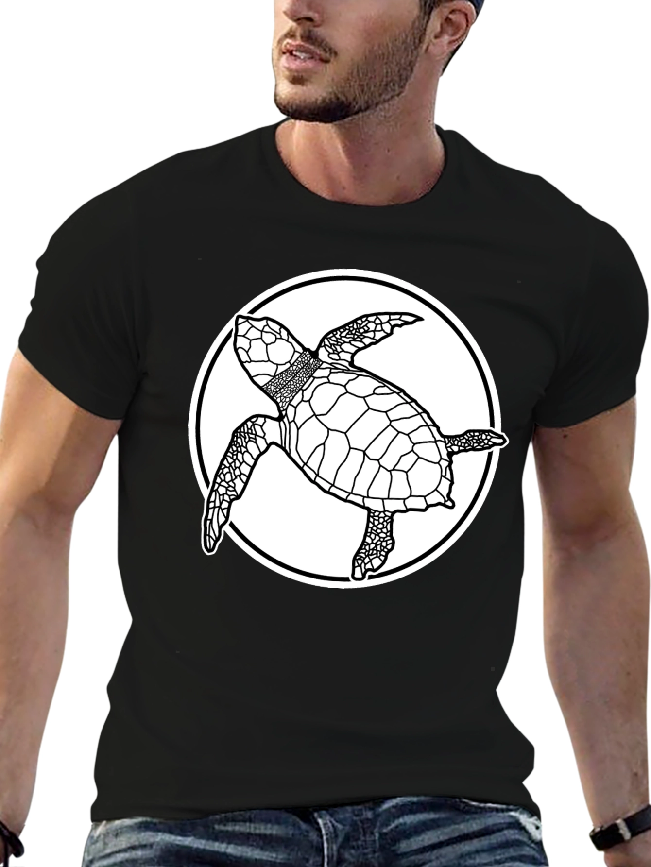 Sea Turtle Graphic Tee - Black Cotton T-Shirt